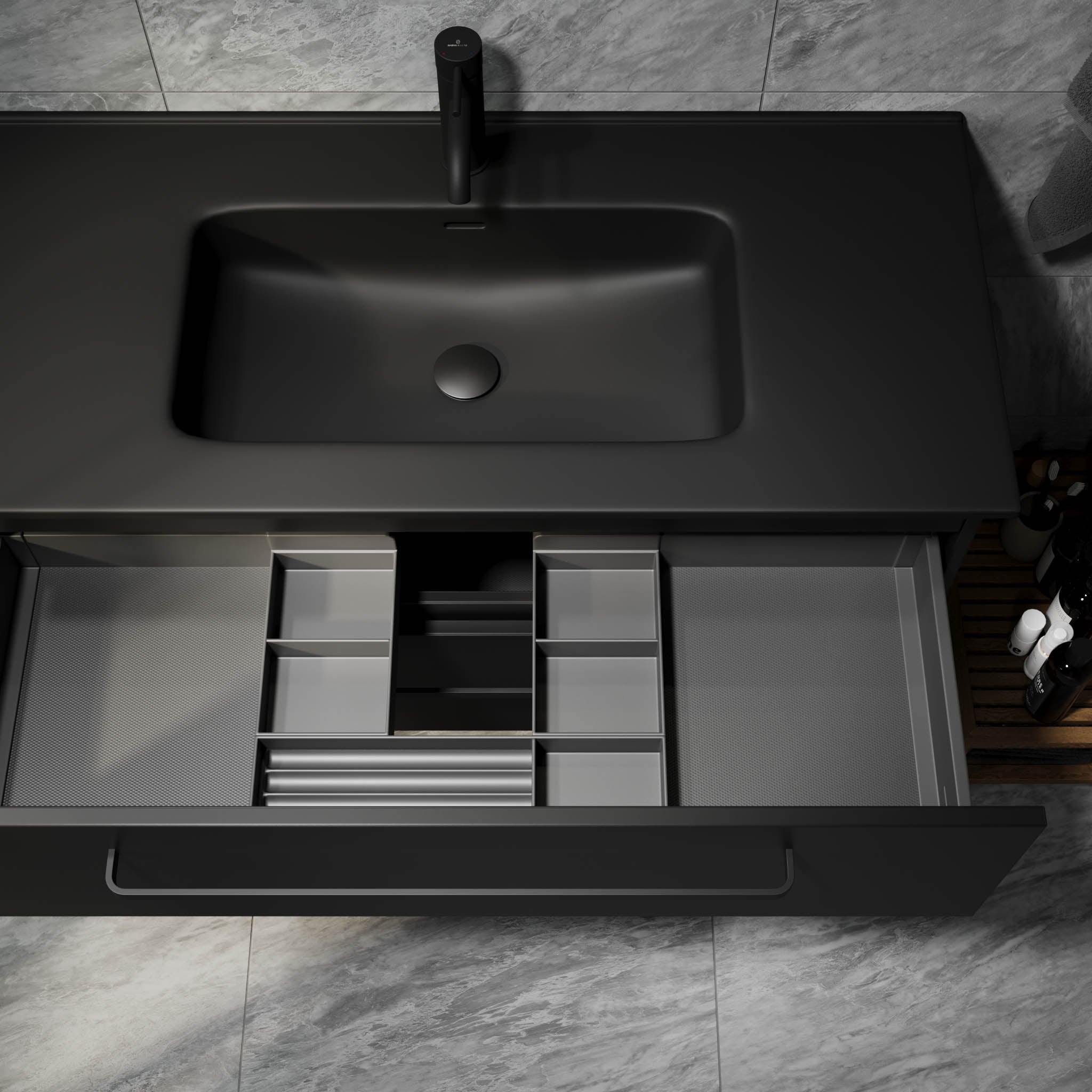 Vegsund Badrumsmöbel – Matt Svart med svarta handtag - Badrumsmöbel - BATH DELUXE - PRESTIGE - 70-120-56-02-60 - BATHDELUXE SWEDEN