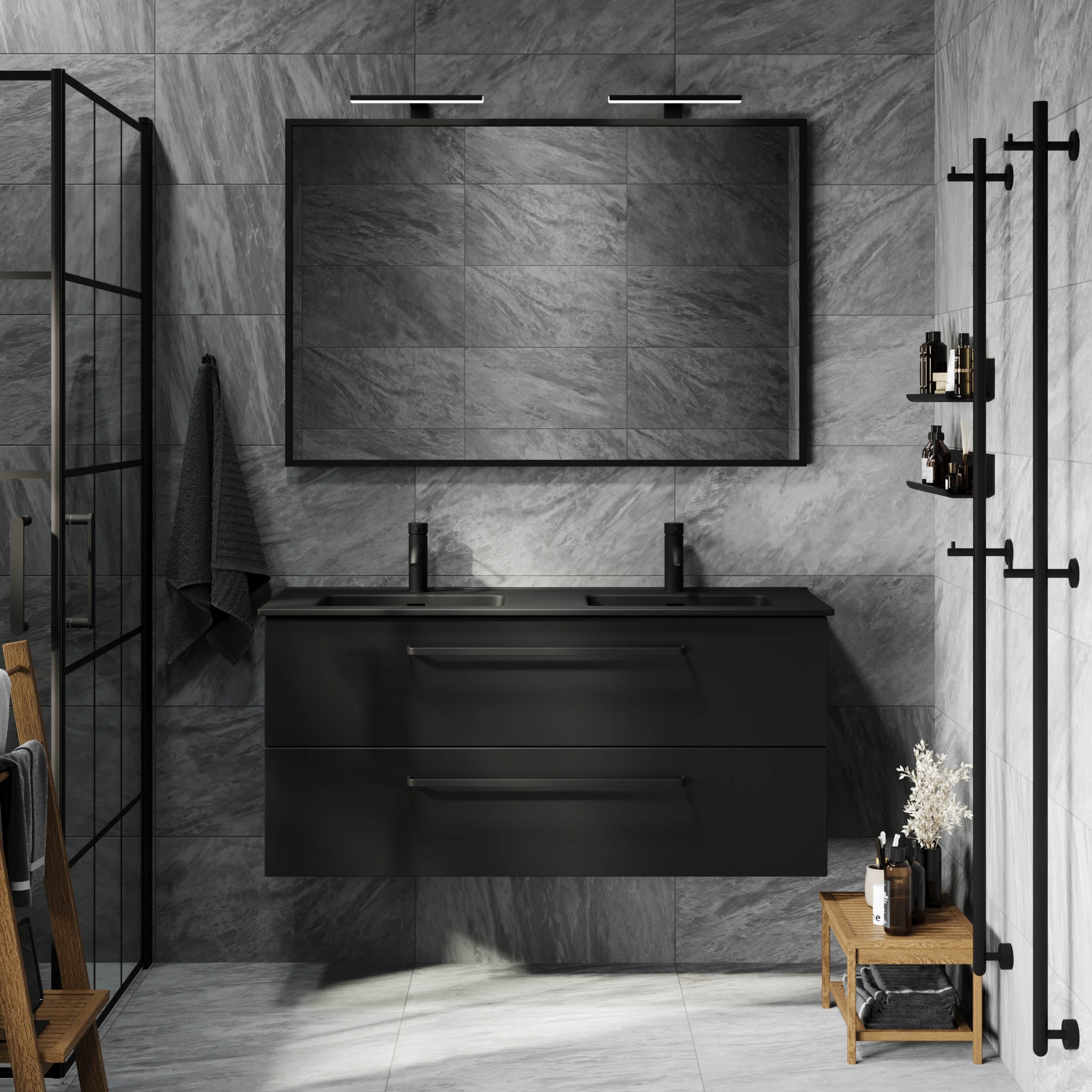 Vegsund Badrumsmöbel – Matt Svart med svarta handtag - Badrumsmöbel - BATH DELUXE - PRESTIGE - 70-120-56-02-60 - BATHDELUXE SWEDEN