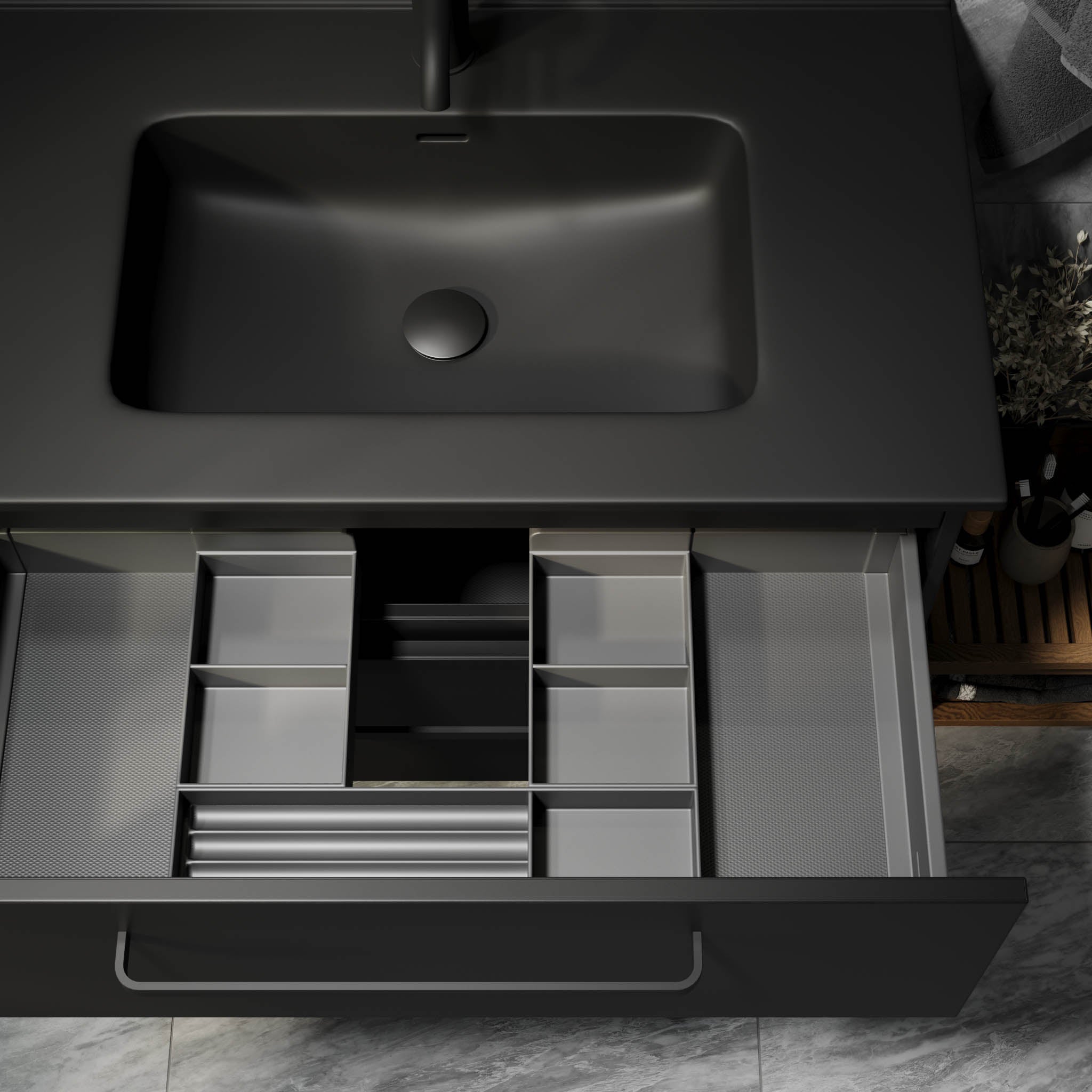 Vegsund Badrumsmöbel – Matt Svart med svarta handtag - Badrumsmöbel - BATH DELUXE - PRESTIGE - 70-120-56-02-60 - BATHDELUXE SWEDEN