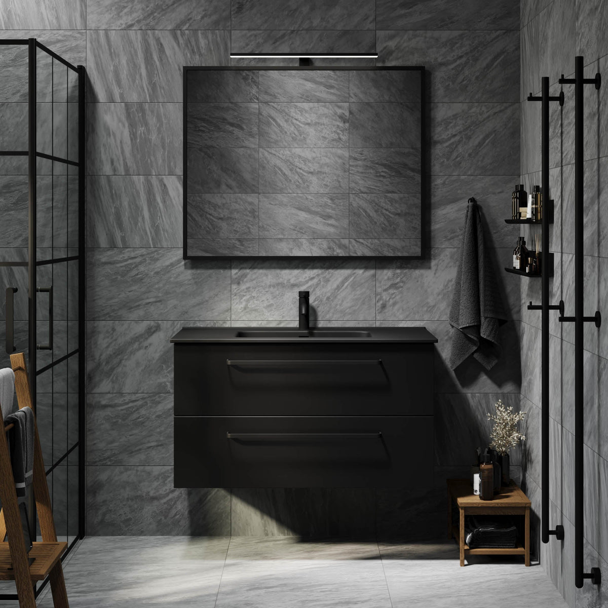 Vegsund, Furniture Set - Basin & Cabinet, Black Mat - 120 cm - MASTERSTORE - 8595677194487 - Furniture Set - Basin & Cabinet - 70-120-56-02-62 - 8595677194487