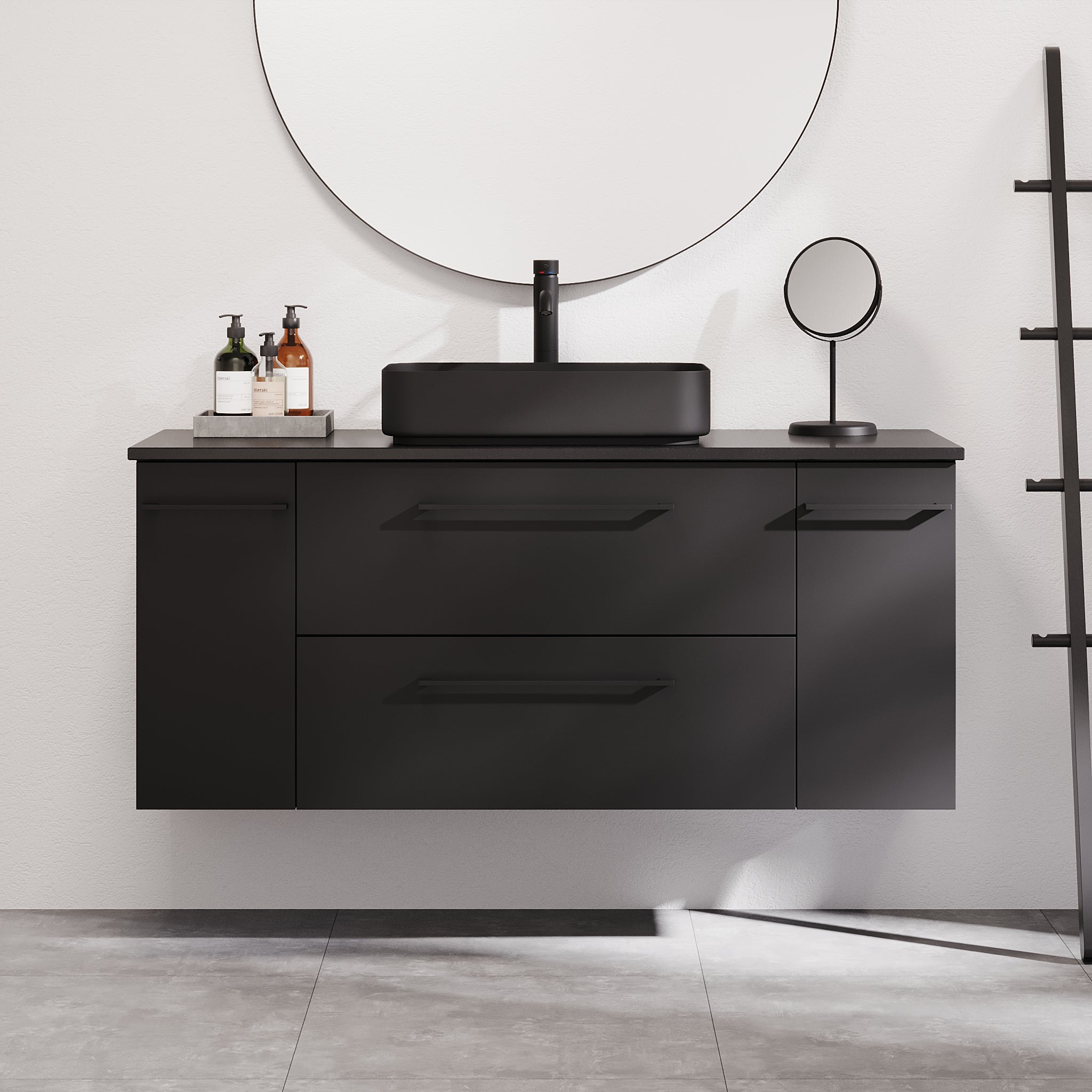 Vårhus Badrumsmöbel, Svart Matt - Tvättställsskåp - BATH DELUXE - PRESTIGE - 70 - 130 - 32 - 02 - 41 - BATHDELUXE SWEDEN
