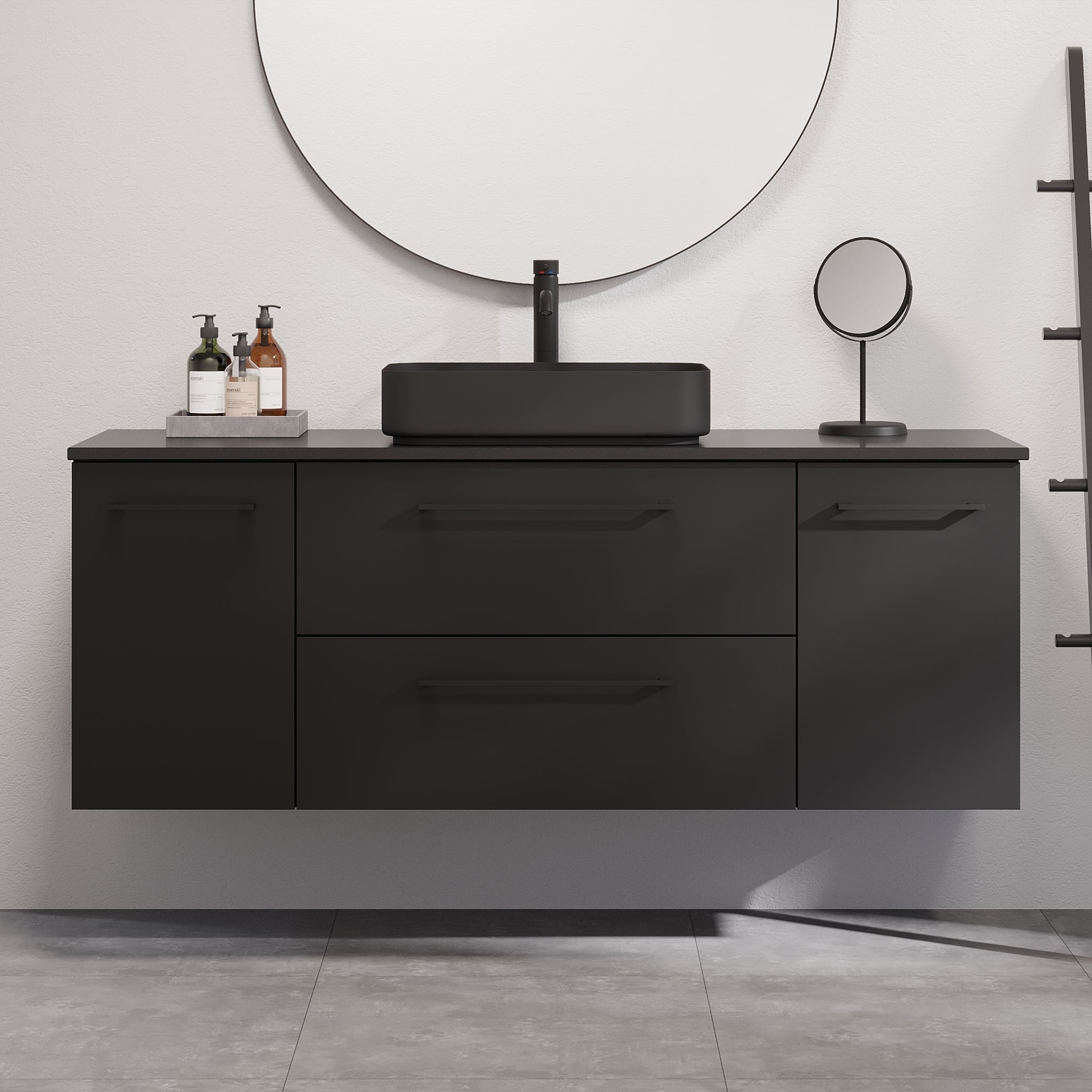 Vårhus Badrumsmöbel, Svart Matt - Tvättställsskåp - BATH DELUXE - PRESTIGE - 70 - 150 - 32 - 02 - 41 - BATHDELUXE SWEDEN