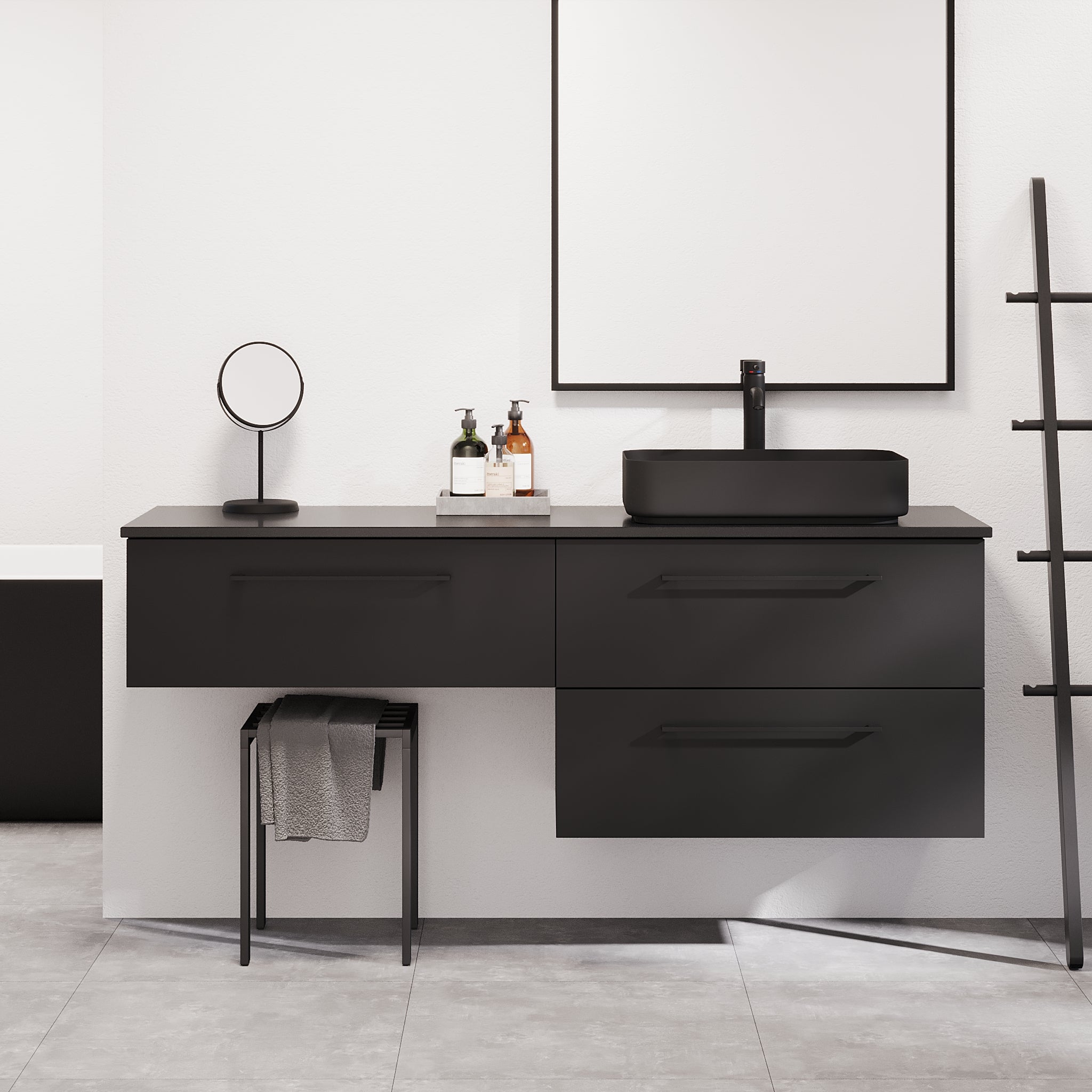 Vårhus Badrumsmöbel, Svart Matt - Tvättställsskåp - BATH DELUXE - PRESTIGE - 70 - 160 - 32 - 02 - 40 - BATHDELUXE SWEDEN