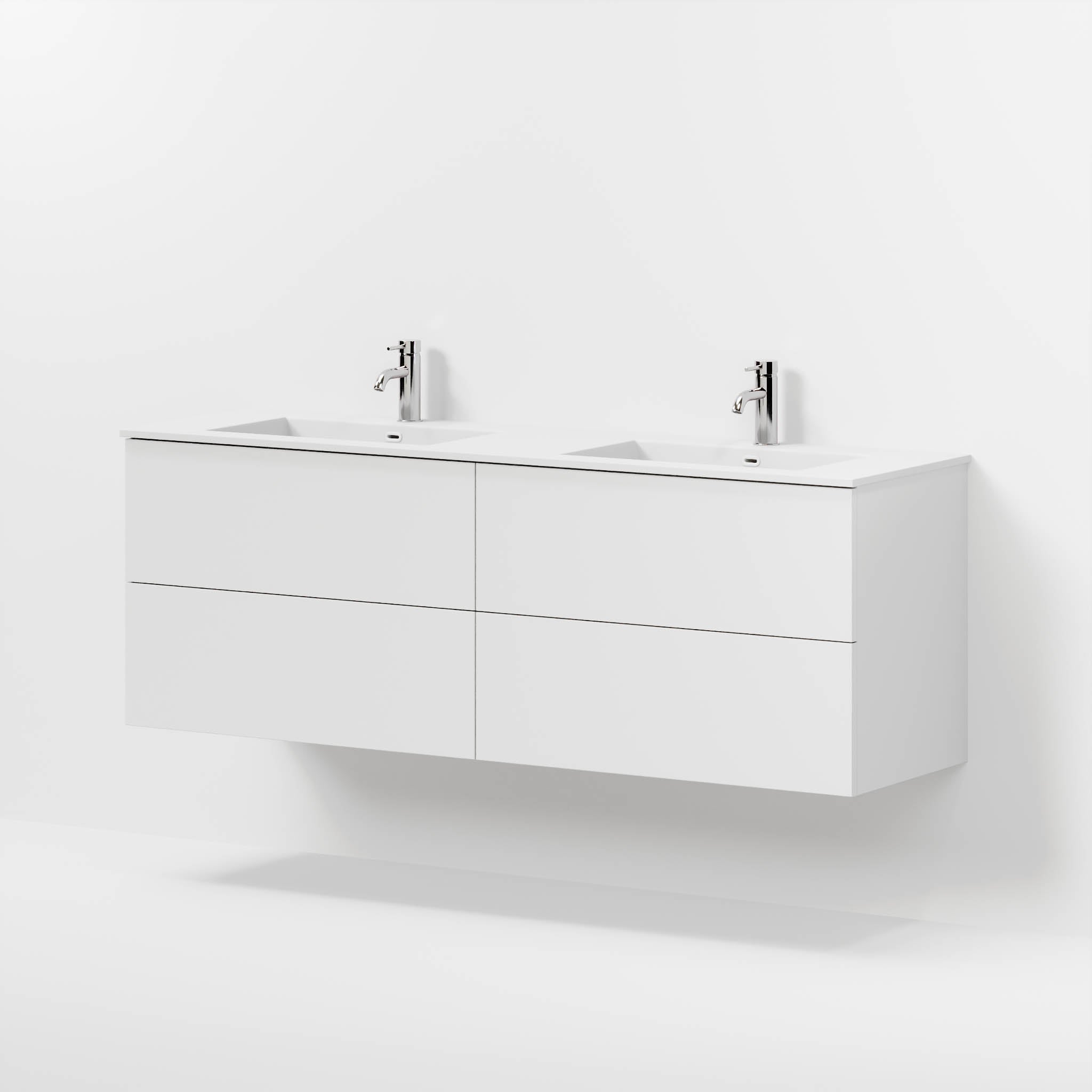 Badrumsmöbel med klassiska fronter - 160x46x57 cm - mattvit - dubbelt tvättställ i solid surface - Viborg - Tvättställsskåp - Bath Deluxe - 70-160-52-01-80 - BATHDELUXE SWEDEN