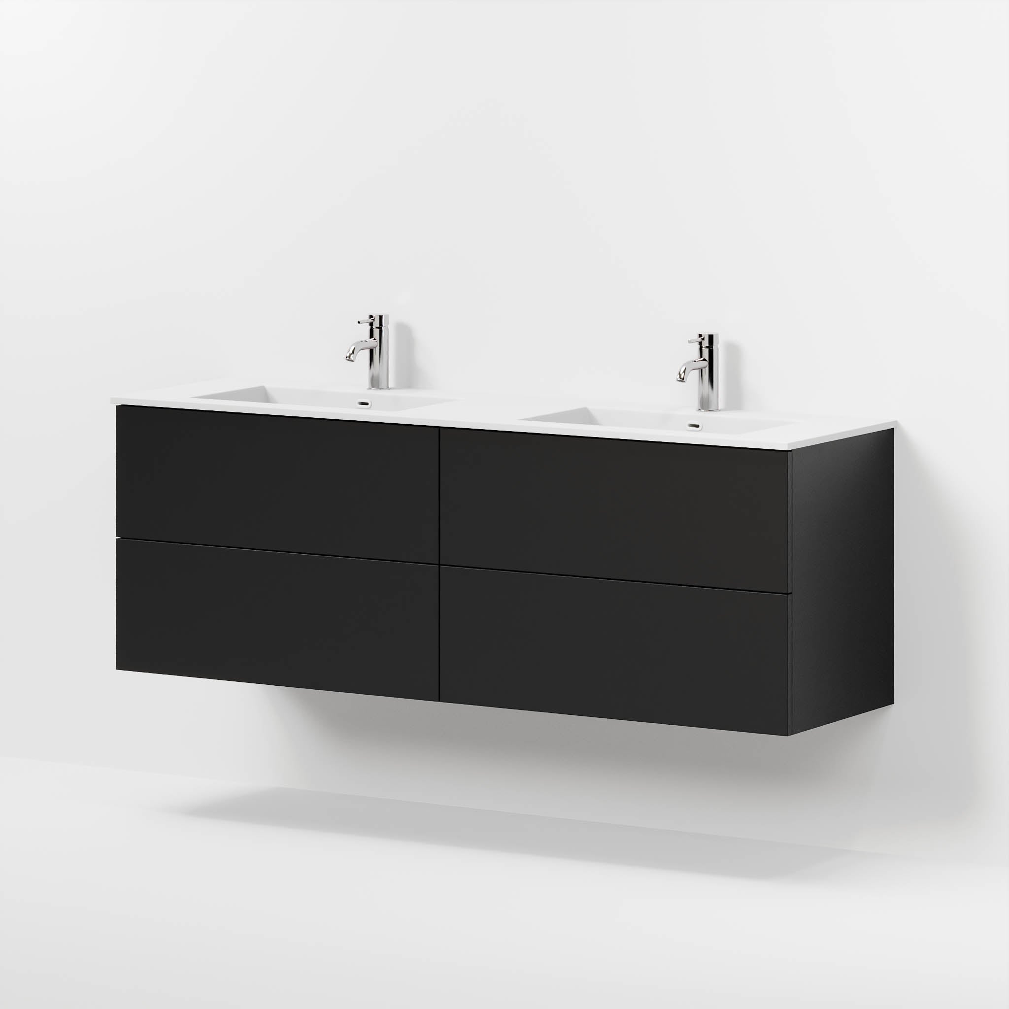 Badrumsmöbel med klassiska fronter - 160x46x57 cm - mattvit - dubbelt tvättställ i solid surface - Viborg - Tvättställsskåp - Bath Deluxe - 70-160-52-02-80 - BATHDELUXE SWEDEN
