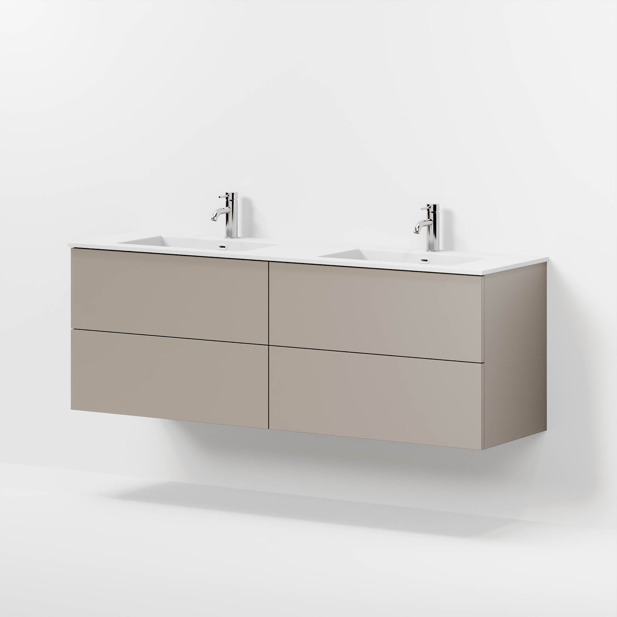 Badrumsmöbel med klassiska fronter - 160x46x57 cm - dämpad sand - dubbelt tvättställ i solid surface - Viborg - Tvättställsskåp - Bath Deluxe - 70-160-52-30-80 - BATHDELUXE SWEDEN