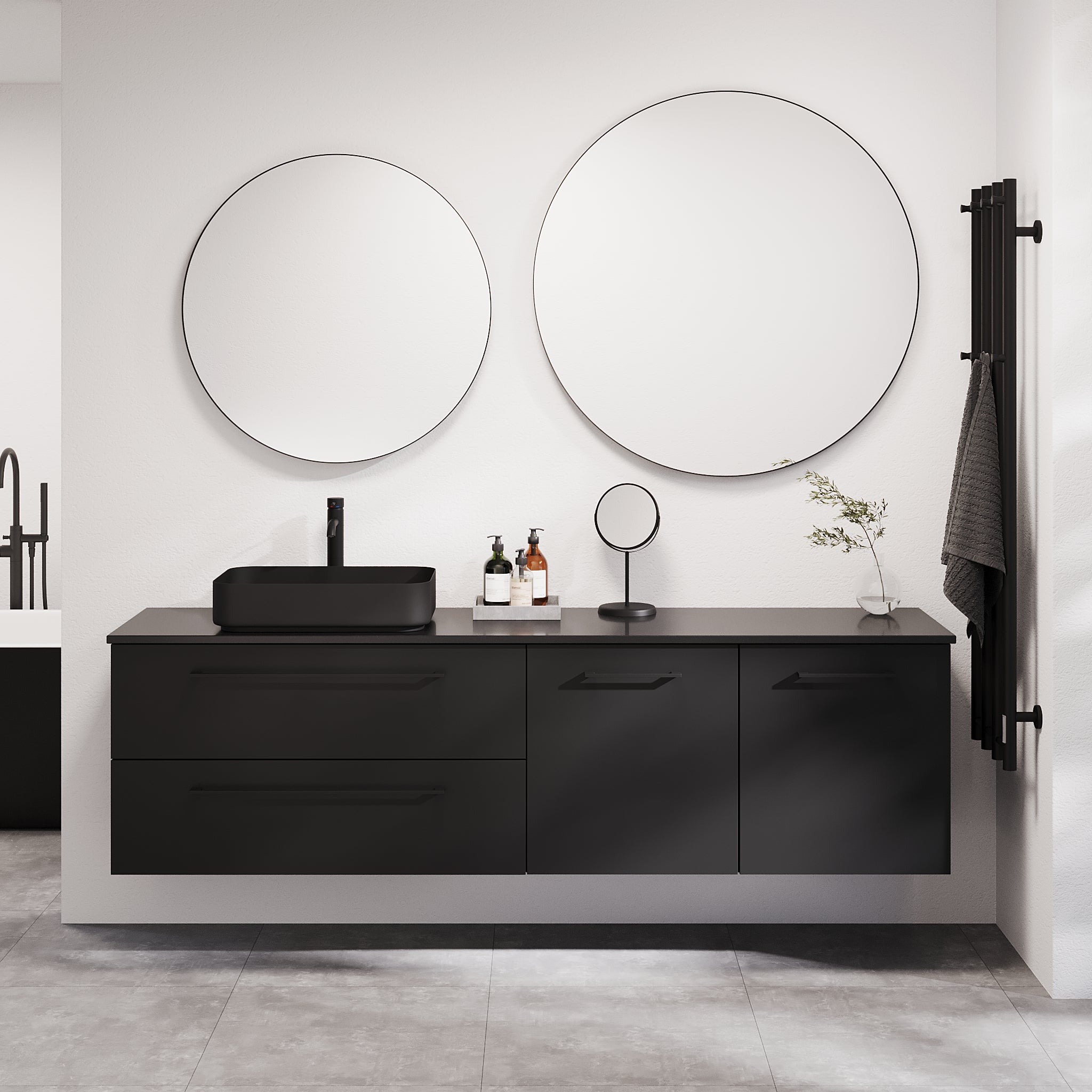 Vårhus Badrumsmöbel, Svart Matt - Tvättställsskåp - BATH DELUXE - PRESTIGE - 70 - 200 - 32 - 02 - 41 - BATHDELUXE SWEDEN