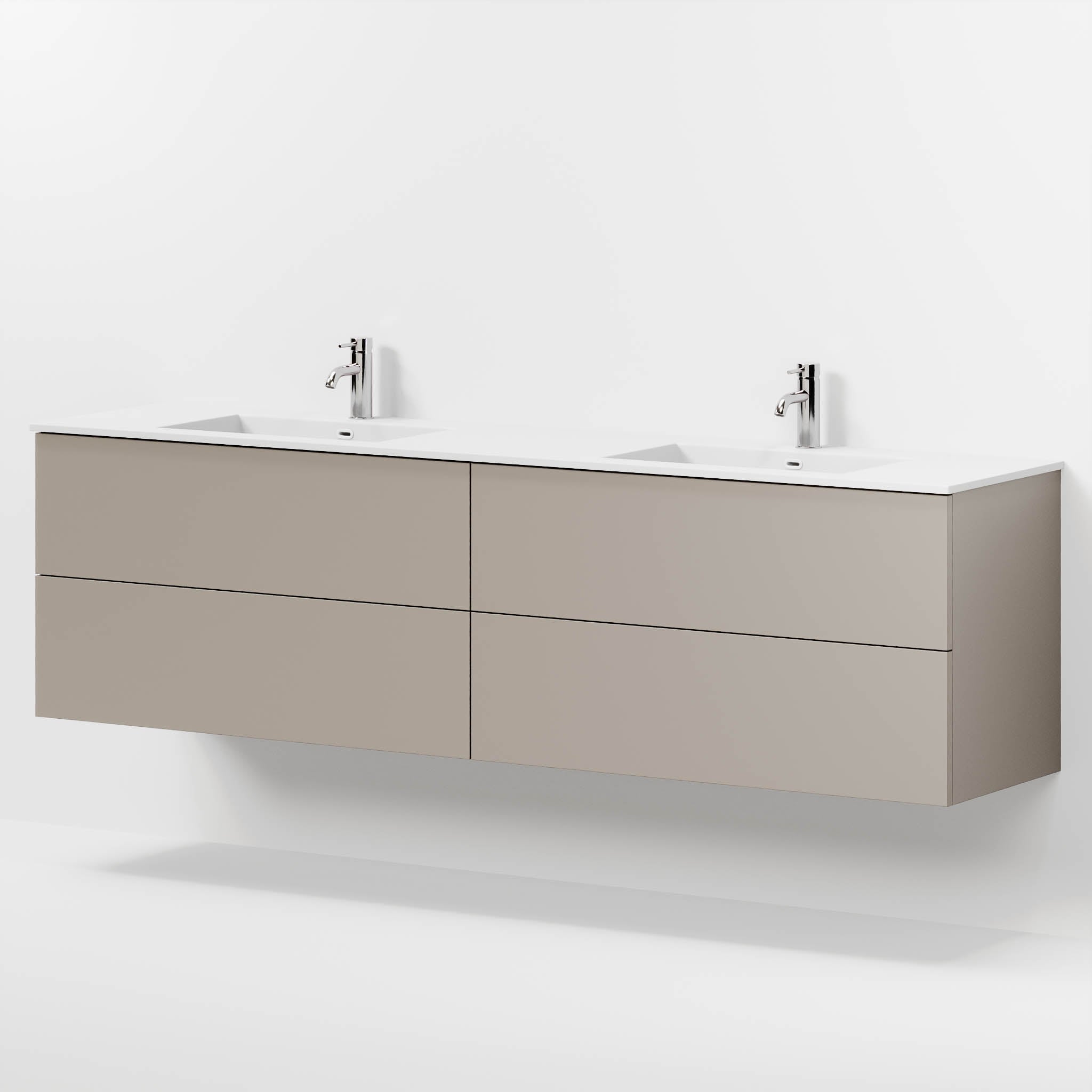 Badrumsmöbel med klassiska fronter - 200x46x57 cm - dämpad sand - dubbelt tvättställ i solid surface - Viborg - Tvättställsskåp - Bath Deluxe - 70-200-52-30-80 - BATHDELUXE SWEDEN