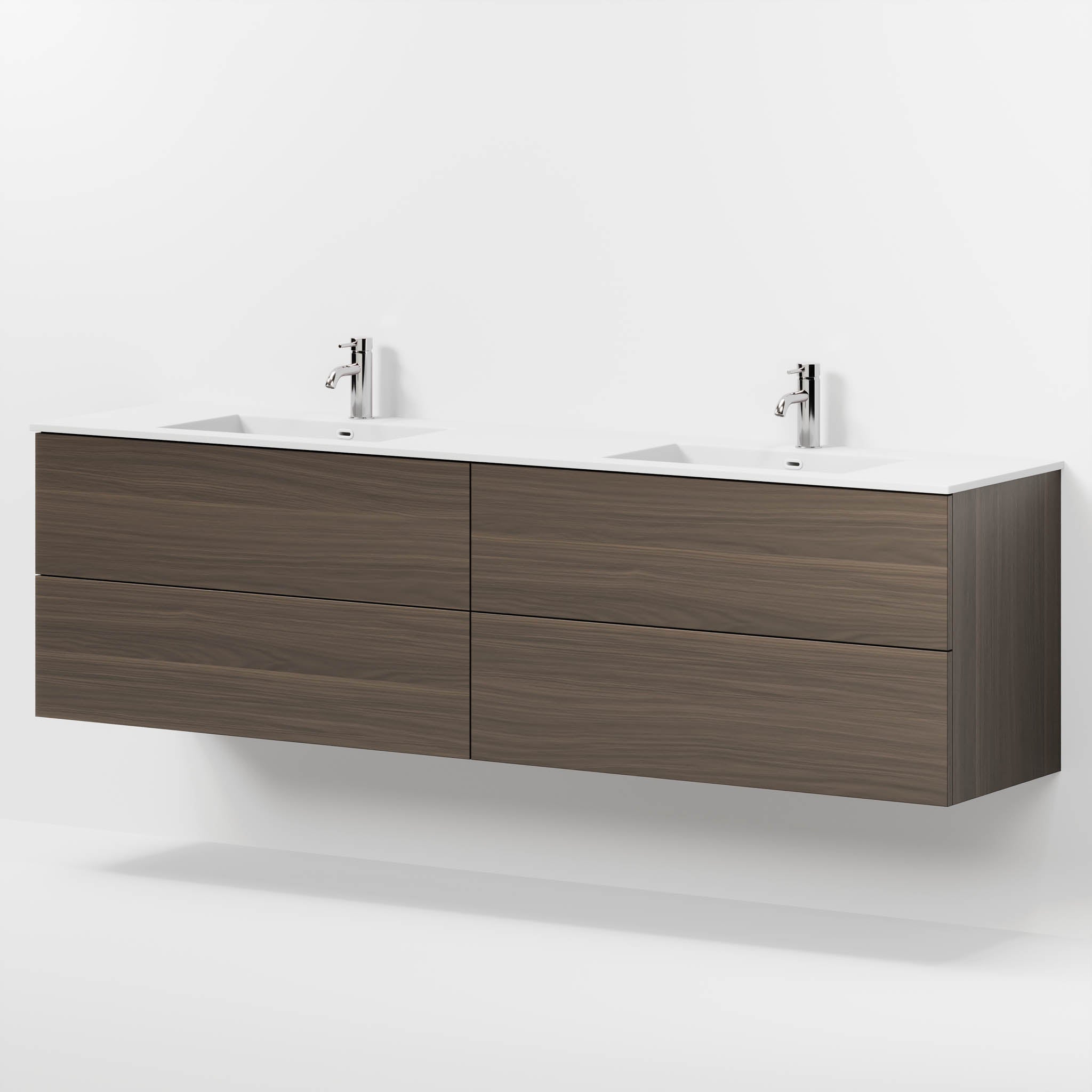 Badrumsmöbel med klassiska fronter - 200x46x57 cm - valnöt - dubbelt tvättställ i solid surface - Viborg - Tvättställsskåp - Bath Deluxe - 70-200-52-84-80 - BATHDELUXE SWEDEN