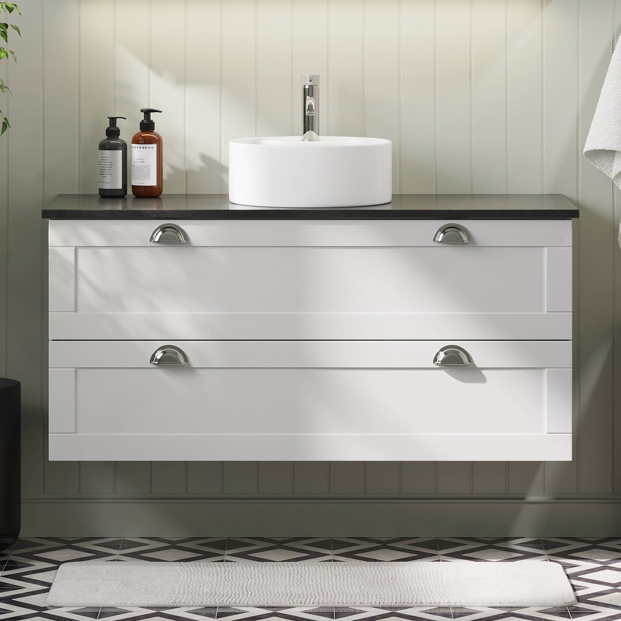 Nabbetorp Badrumsmöbel, Vit Matt - Tvättställsskåp - BATH DELUXE - PRESTIGE - 71 - 120 - 03 - 01 - 40 - BATHDELUXE SWEDEN