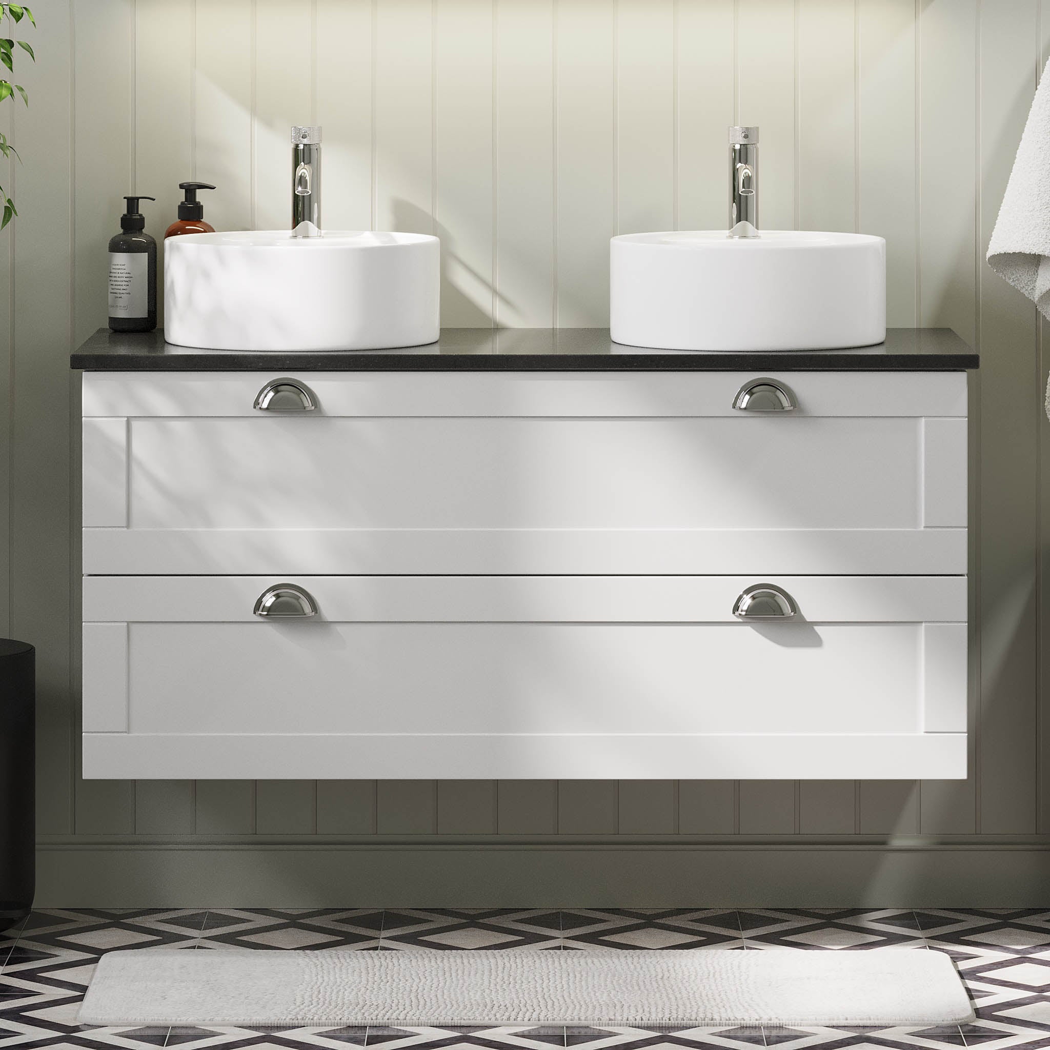 Nabbetorp Badrumsmöbel, Vit Matt - Tvättställsskåp - BATH DELUXE - PRESTIGE - 71 - 120 - 03 - 01 - 41 - BATHDELUXE SWEDEN