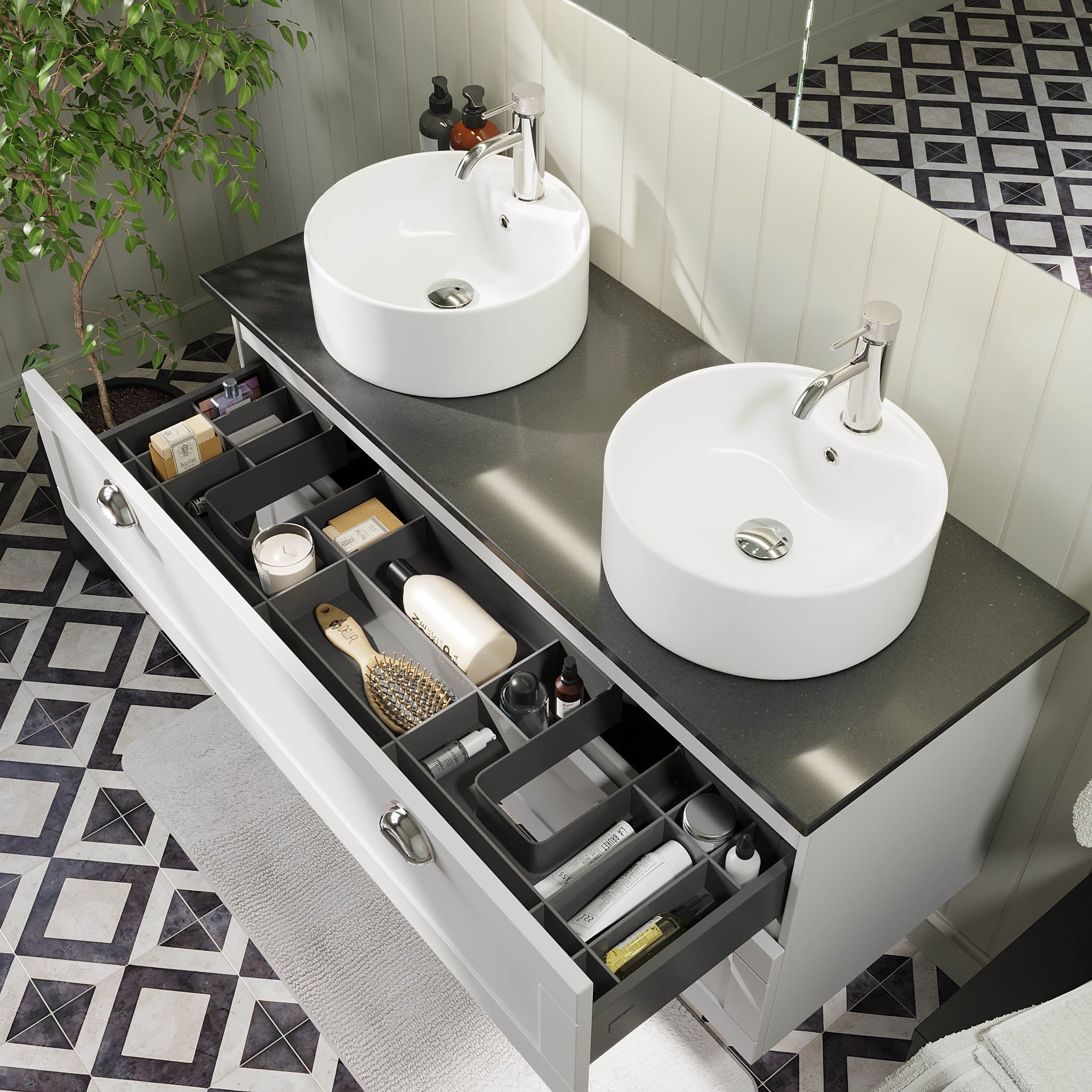 Nabbetorp Badrumsmöbel, Vit Matt - Tvättställsskåp - BATH DELUXE - PRESTIGE - 71 - 120 - 03 - 01 - 41 - BATHDELUXE SWEDEN