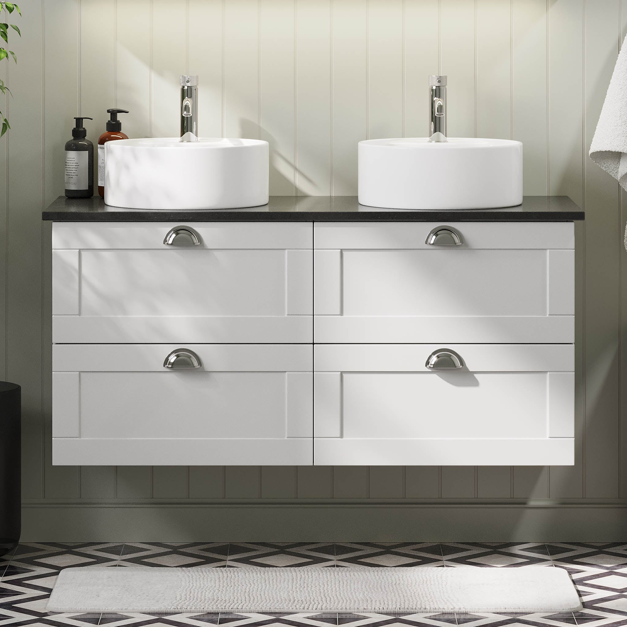 Nabbetorp Badrumsmöbel, Vit Matt - Tvättställsskåp - BATH DELUXE - PRESTIGE - 71 - 120 - 03 - 01 - 42 - BATHDELUXE SWEDEN