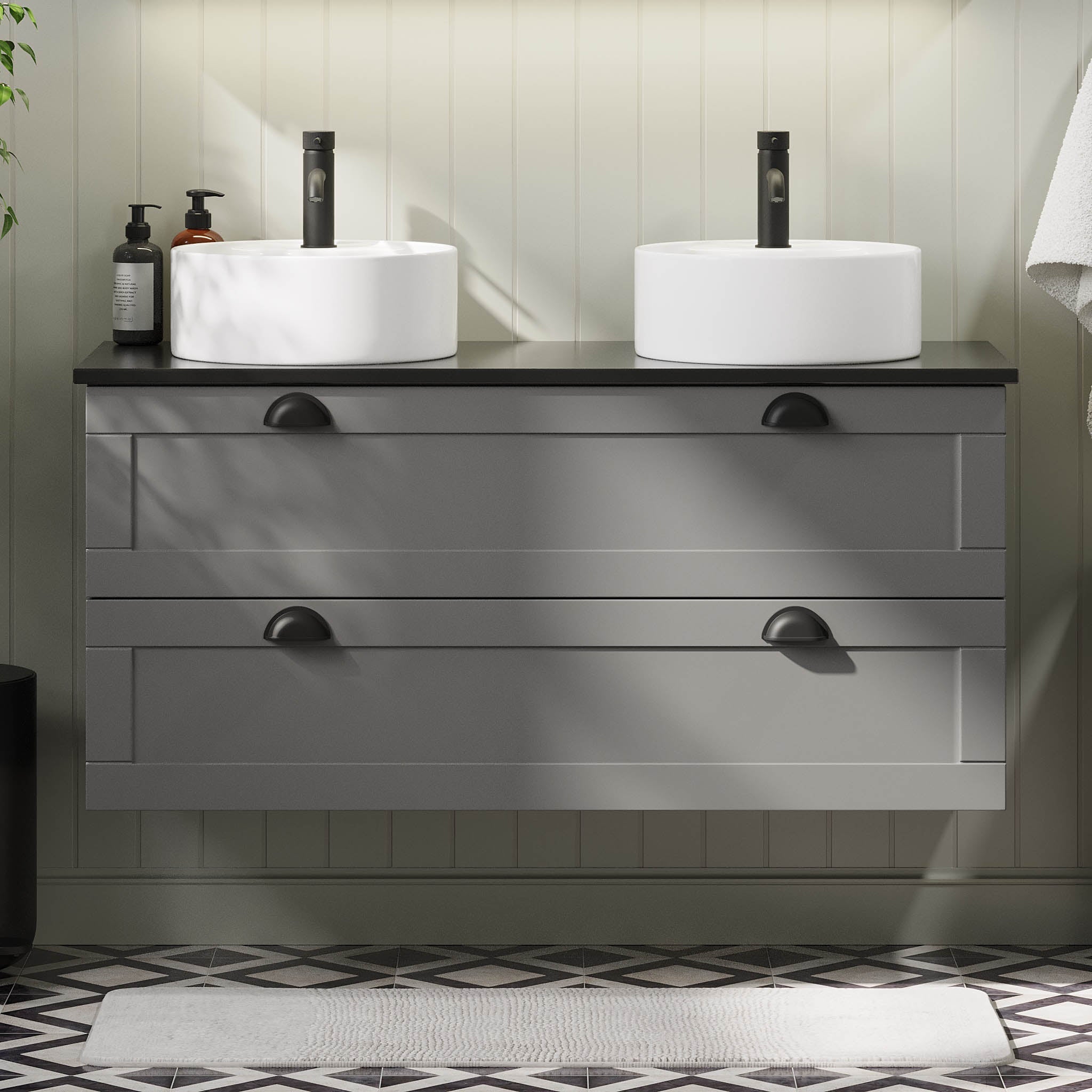 Nabbetorp Badrumsmöbel, Grå Matt - Tvättställsskåp - BATH DELUXE - PRESTIGE - 71 - 120 - 03 - 03 - 41 - BATHDELUXE SWEDEN