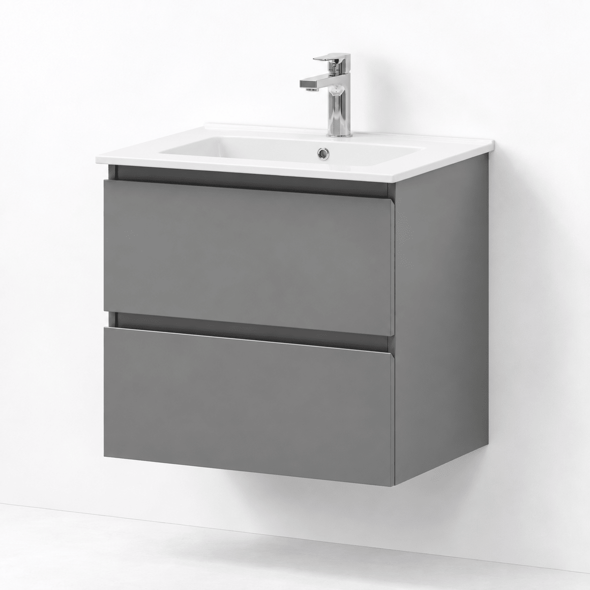Badrumskommod med klassisk integrerad front - 60x46x57 cm - Matt grå - Porslin tvättställ - Saltnes - Tvättställsskåp - Bath Deluxe - 73-060-50-03-40 - BATHDELUXE SWEDEN