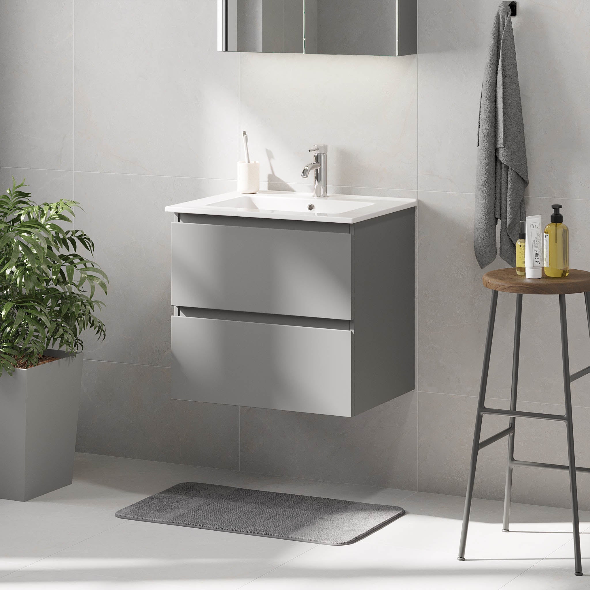 Saltnes Badrumsmöbel, Grå Matt - Tvättställsskåp - BATH DELUXE - PRESTIGE - 73 - 060 - 50 - 03 - 40 - BATHDELUXE SWEDEN