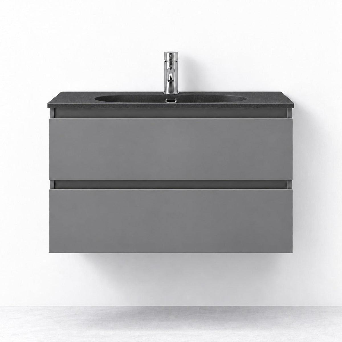 Badrumsmöbel med klassisk integrerad front - 80x36x57 cm - SLIM - matt grå - tvättställ i matt vit solid surface - Skagen - Tvättställsskåp - Bath Deluxe - 73-080-73-03-30 - BATHDELUXE SWEDEN
