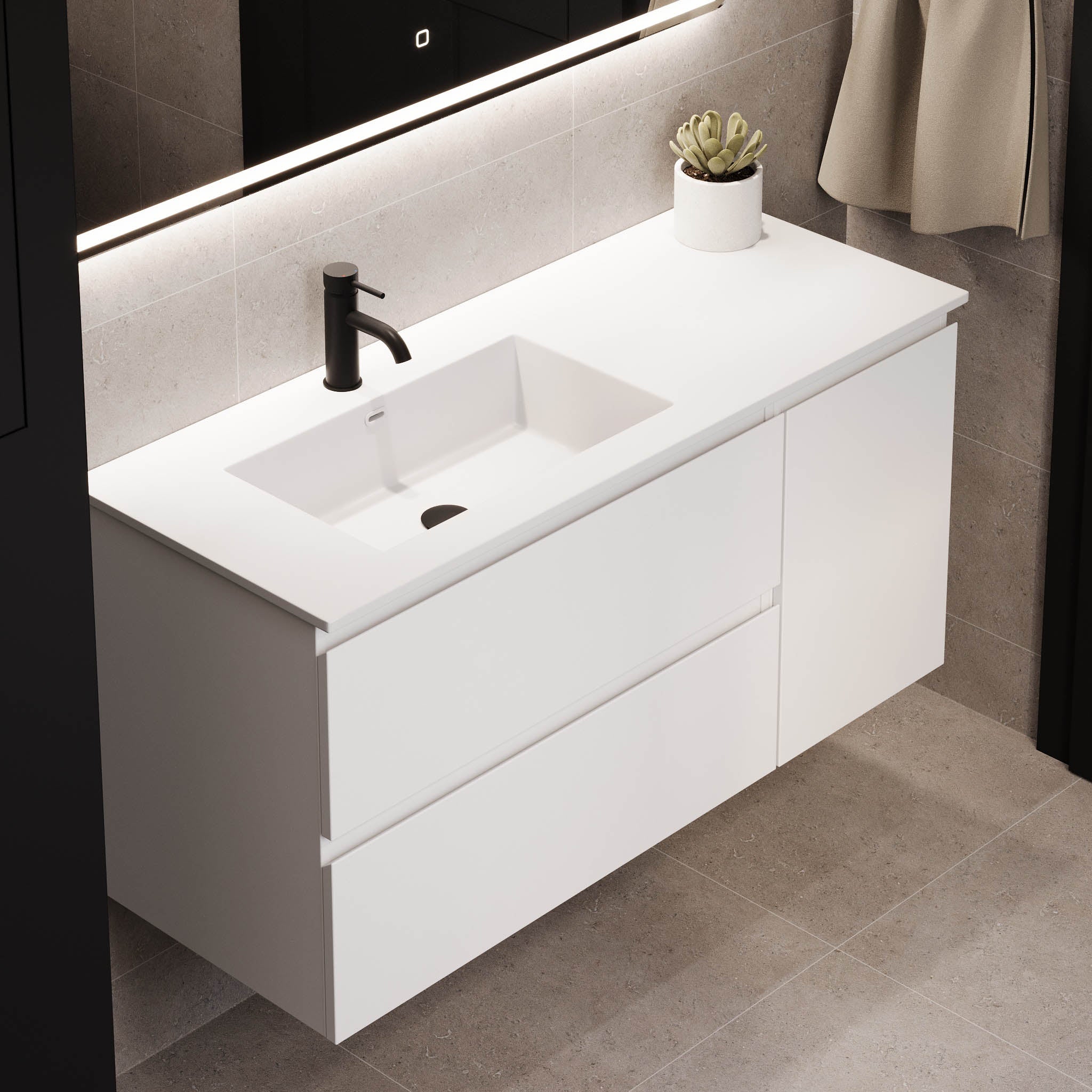 Sifjord Badrumsmöbel, Vit Matt - Tvättställsskåp - BATH DELUXE - PRESTIGE - 73 - 115 - 53 - 01 - 40 - BATHDELUXE SWEDEN