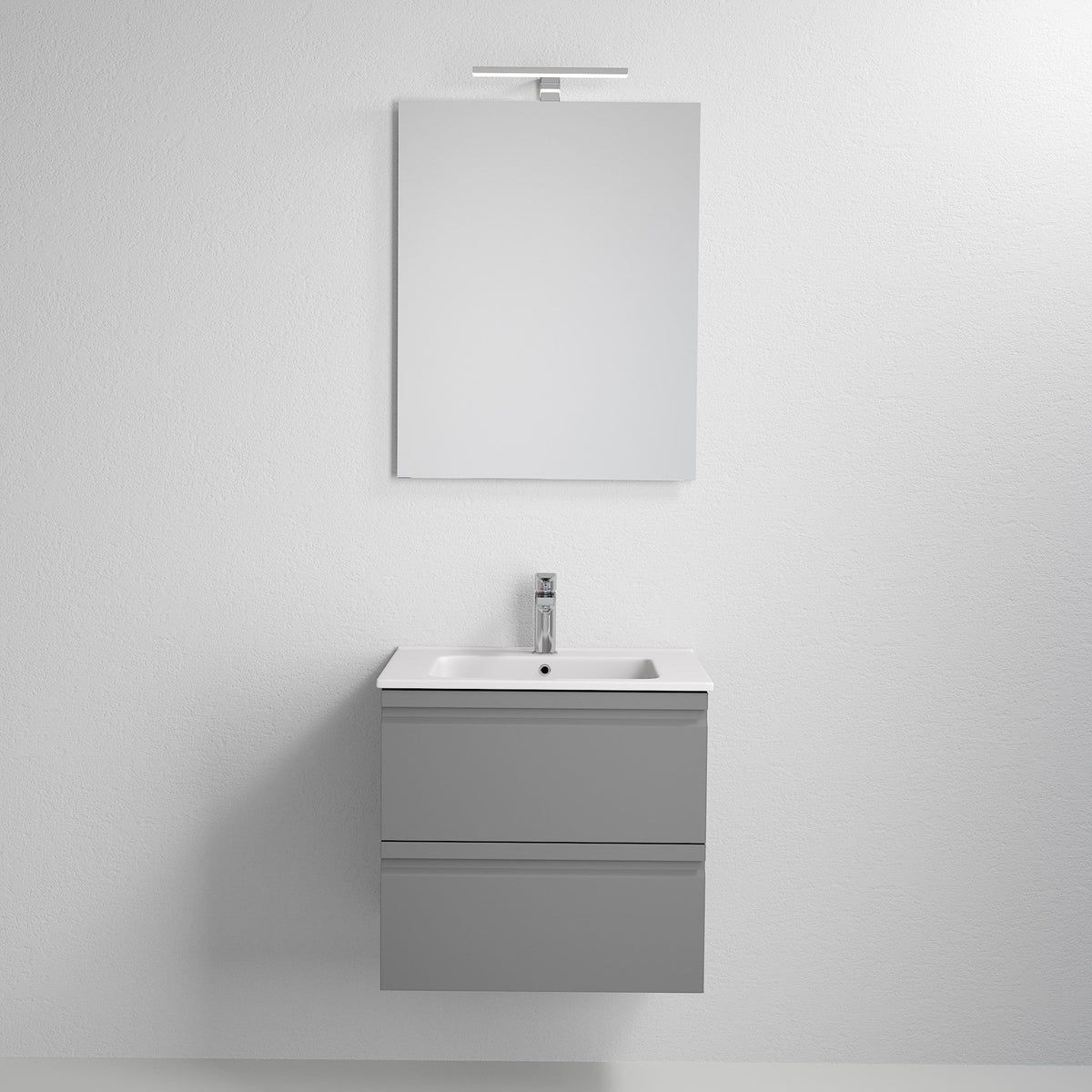 Badrumskommod med modern integrerad front - 60x46x57 cm - Matt grå - Porslin tvättställ - Klokkarvik - Tvättställsskåp - Bath Deluxe - 74-060-01-03-00 - BATHDELUXE SWEDEN