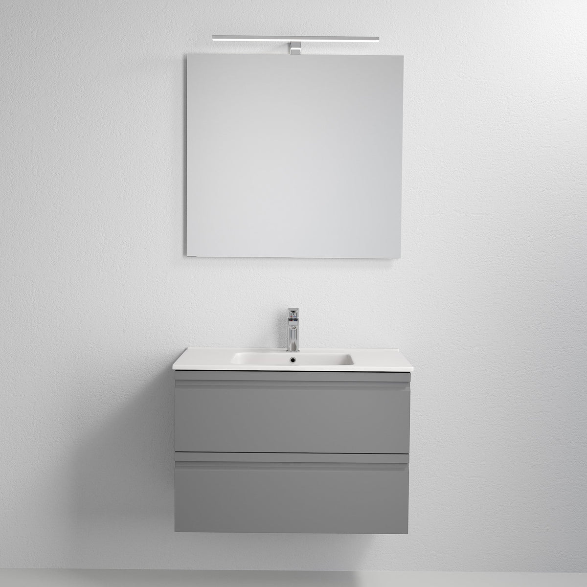 Badrumskommod med modern integrerad front - 60x46x57 cm - Matt grå - Porslin tvättställ - Klokkarvik - Tvättställsskåp - Bath Deluxe - 74-060-01-03-00 - BATHDELUXE SWEDEN