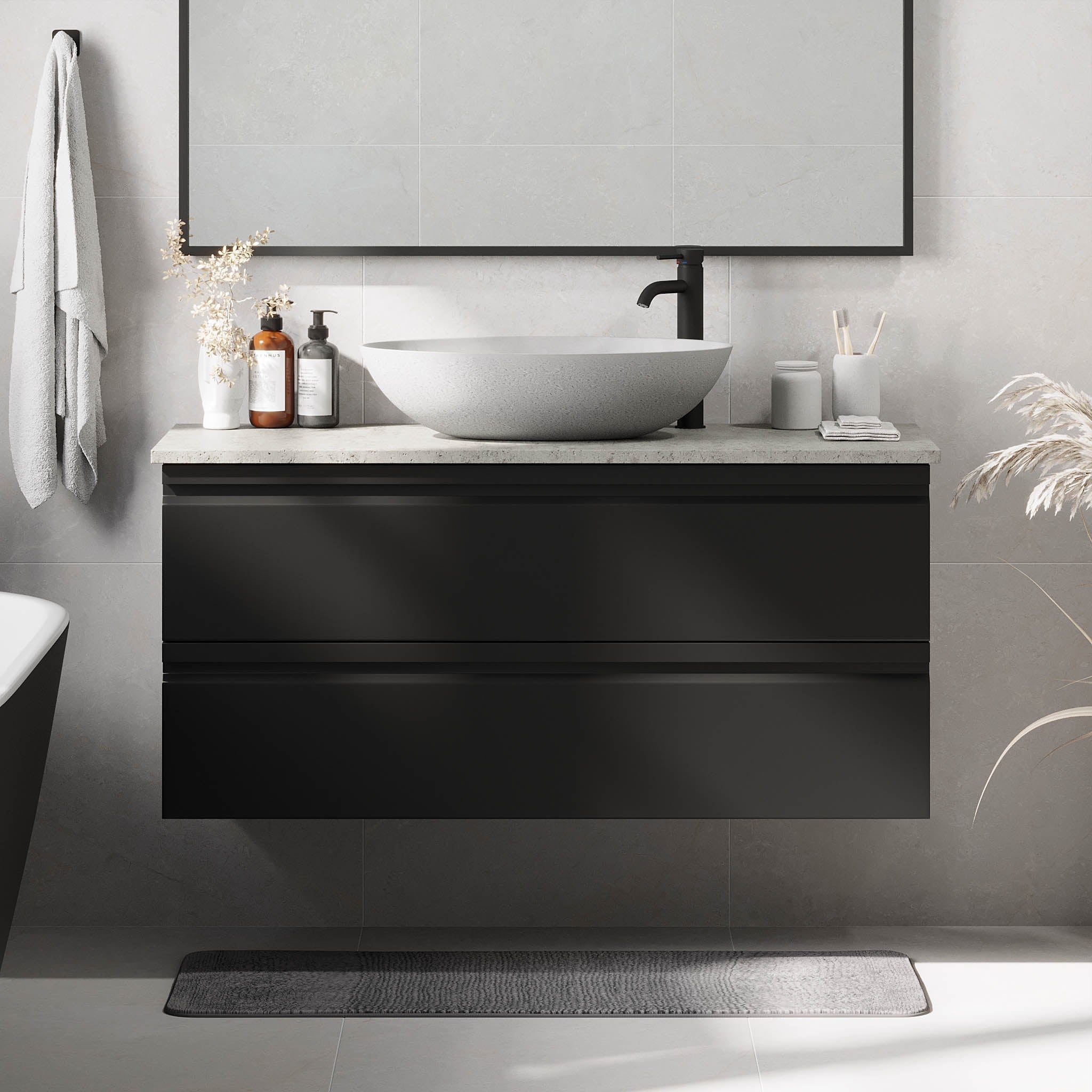 Odda, Möbelset - Handfat & Skåp, Svart Matta - 60 cm - Möbelset - Kod - BATH DELUXE - PRESTIGE - 74-060-16-02-40 - BATHDELUXE SWEDEN