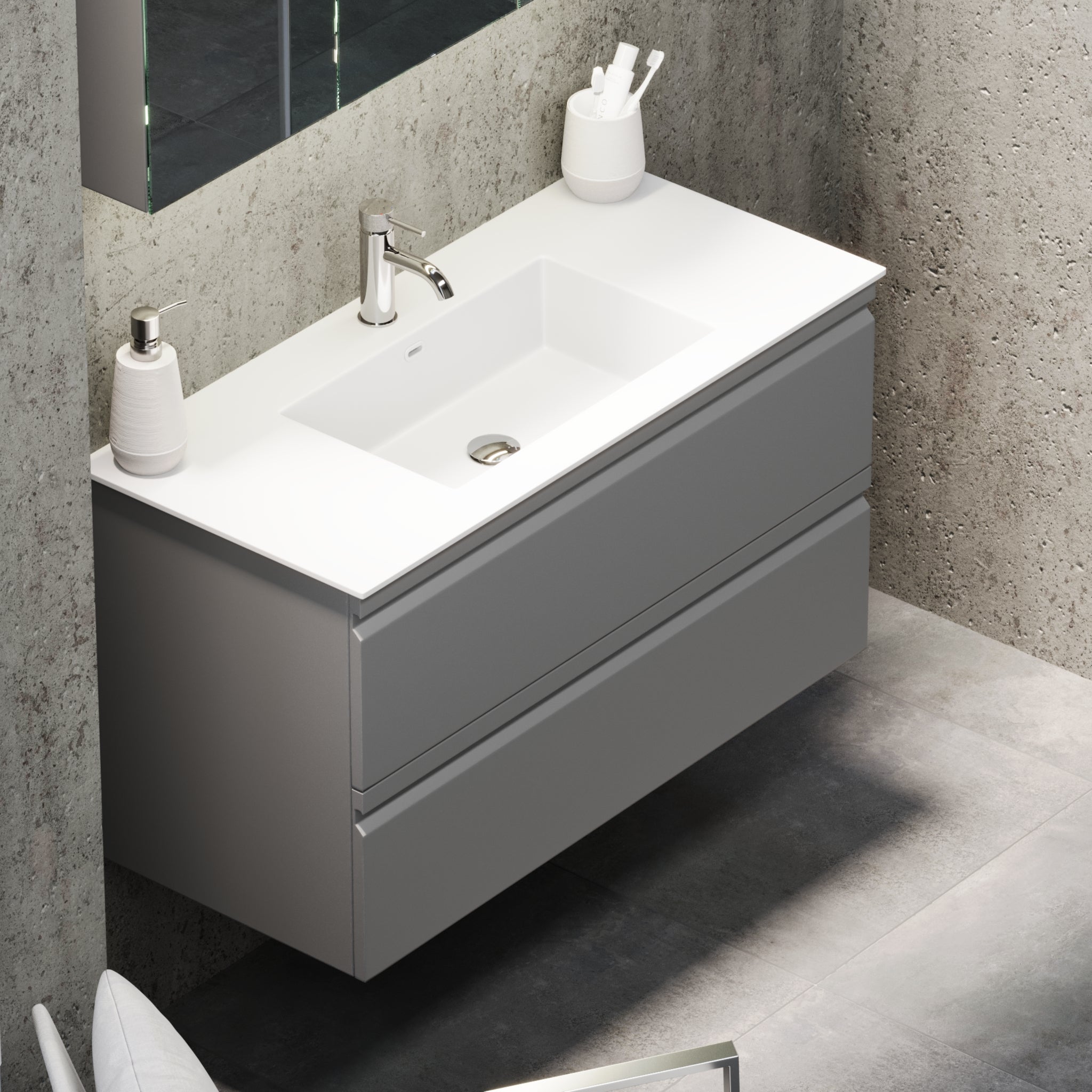 Knarrlagsund Badrumsmöbel – Djup 46 cm, Grå Matt - Badrumsmöbler - BATH DELUXE - PRESTIGE - 74 - 080 - 52 - 03 - 40 - BATHDELUXE SWEDEN