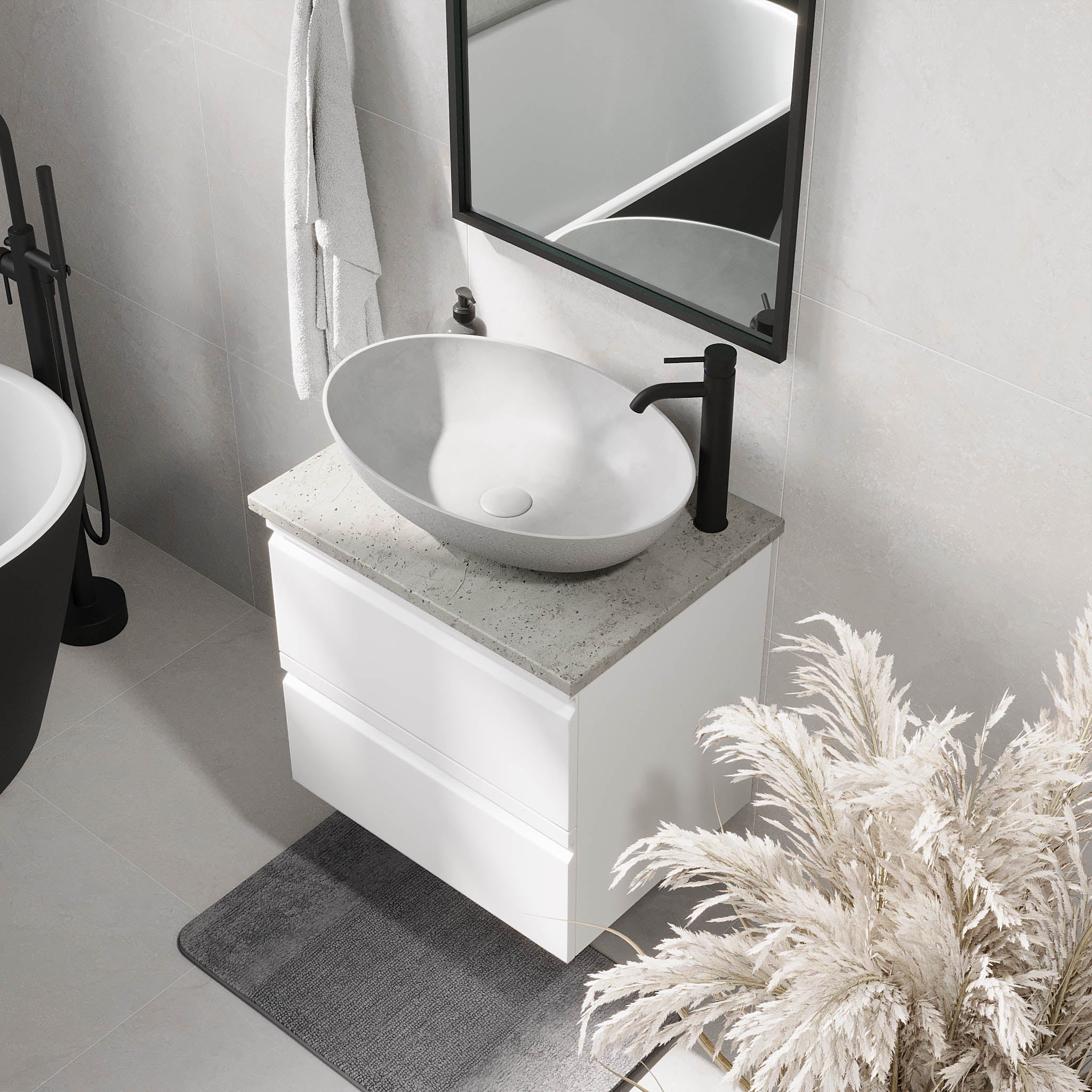 Odda, Möbelset - Handfat & Skåp, Vit Matta - 100 cm - Möbelset - Kod - BATH DELUXE - PRESTIGE - 74-100-16-01-40 - BATHDELUXE SWEDEN