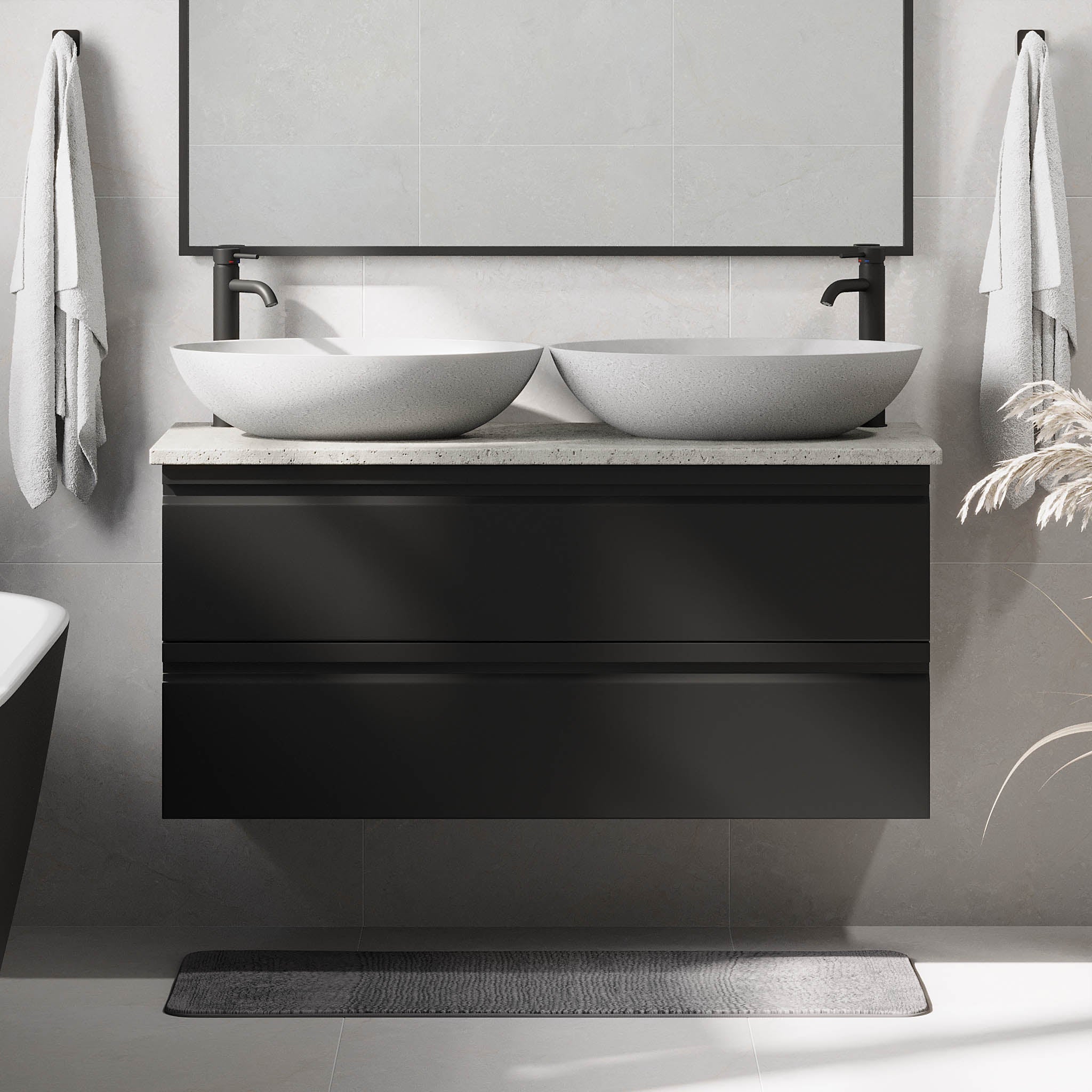 Odda, Möbelset - Handfat & Skåp, Svart Matta - 100 cm - Möbelset - Kod - BATH DELUXE - PRESTIGE - 74-100-16-02-40 - BATHDELUXE SWEDEN