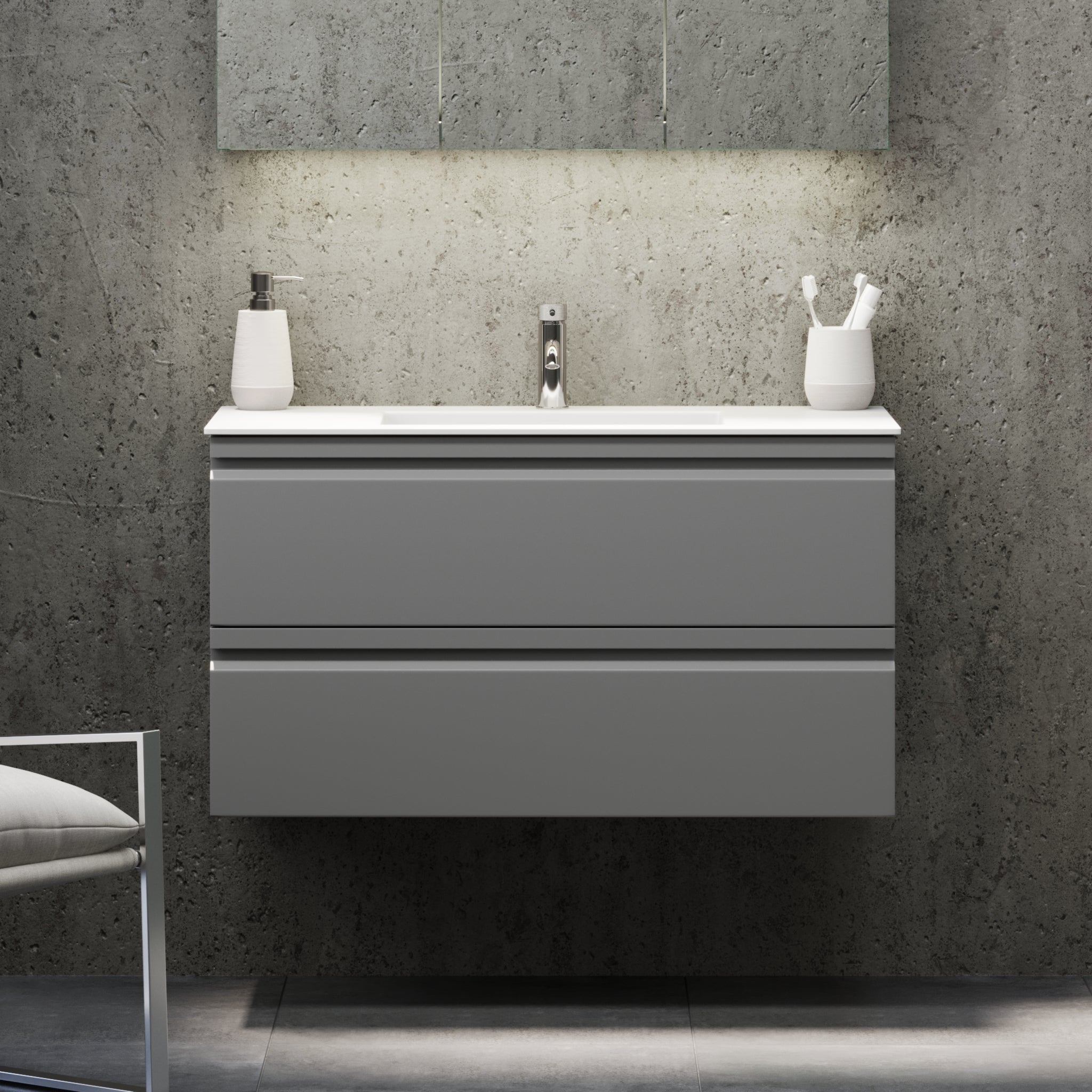 Knarrlagsund Badrumsmöbel – Djup 46 cm, Grå Matt - Badrumsmöbler - BATH DELUXE - PRESTIGE - 74 - 100 - 52 - 03 - 40 - BATHDELUXE SWEDEN