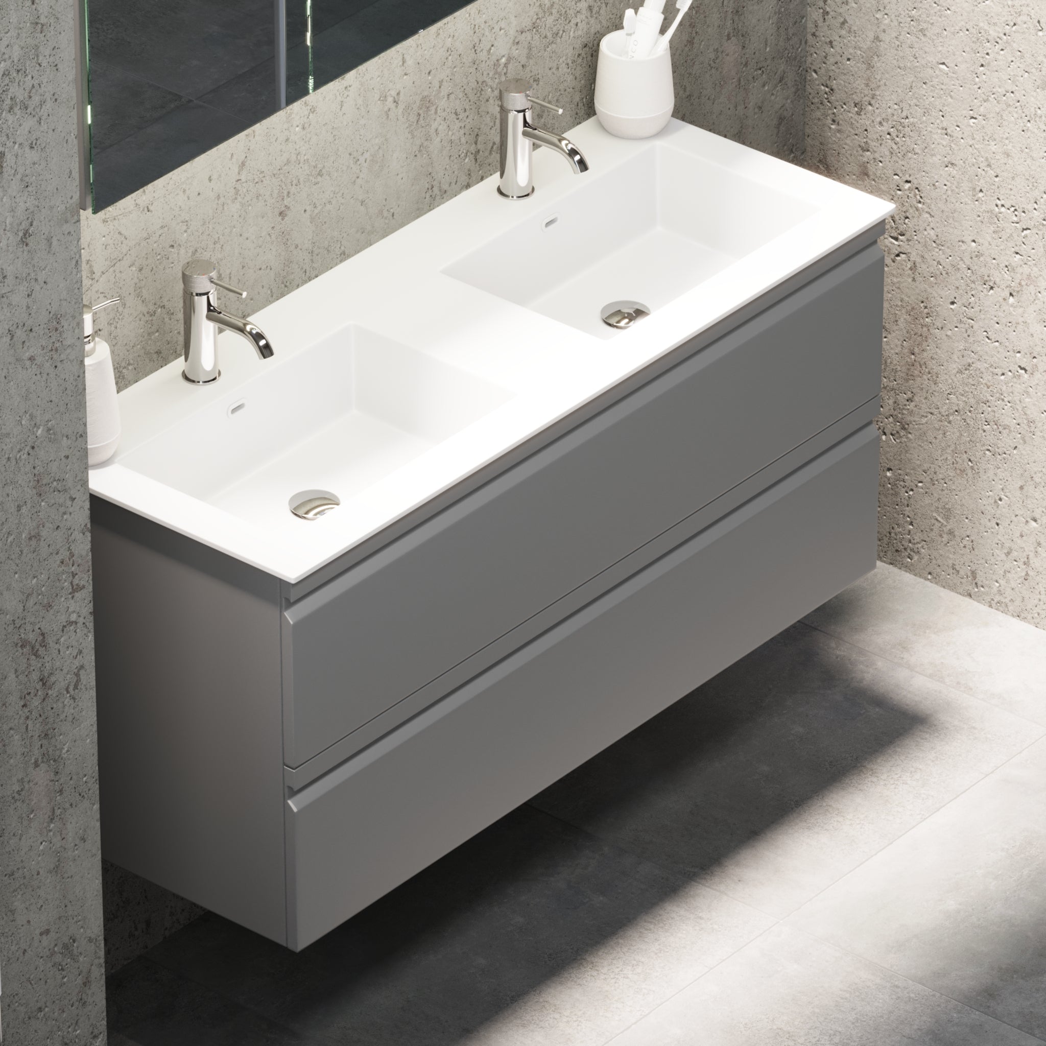 Knarrlagsund Badrumsmöbel – Djup 46 cm, Grå Matt - Badrumsmöbler - BATH DELUXE - PRESTIGE - 74 - 120 - 52 - 03 - 40 - BATHDELUXE SWEDEN