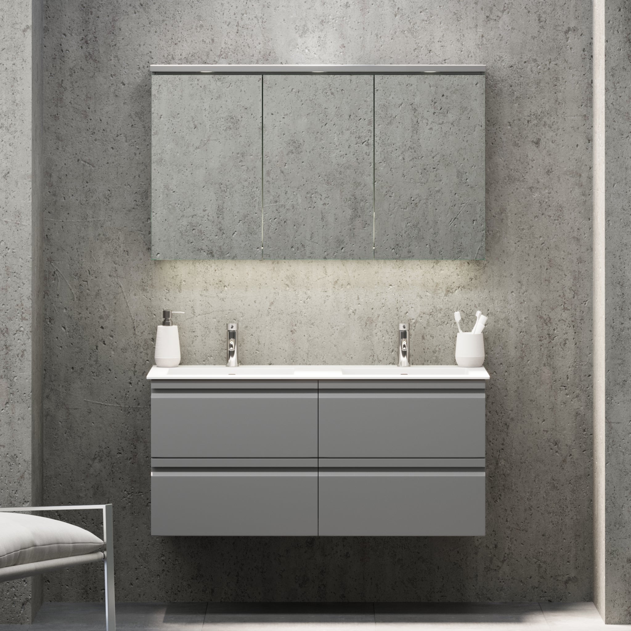 Knarrlagsund Badrumsmöbel – Djup 46 cm, Grå Matt - Badrumsmöbler - BATH DELUXE - PRESTIGE - 74 - 120 - 52 - 03 - 41 - BATHDELUXE SWEDEN