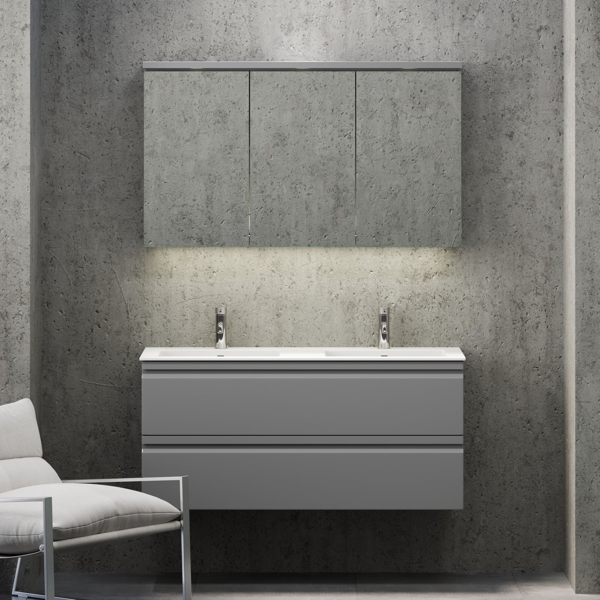 Knarrlagsund Badrumsmöbel – Djup 46 cm, Grå Matt - Badrumsmöbler - BATH DELUXE - PRESTIGE - 74 - 120 - 52 - 03 - 41 - BATHDELUXE SWEDEN