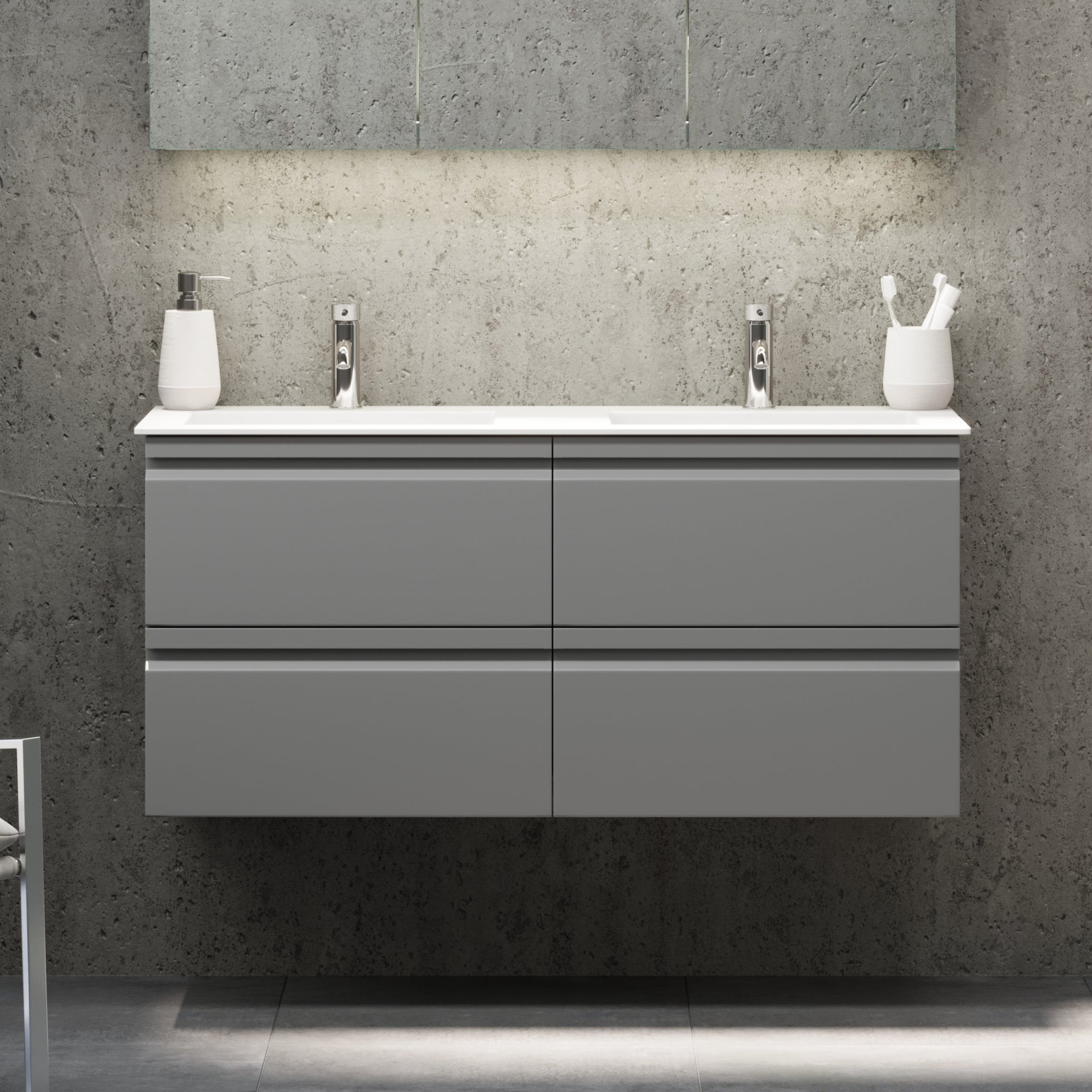 Knarrlagsund Badrumsmöbel – Djup 46 cm, Grå Matt - Badrumsmöbler - BATH DELUXE - PRESTIGE - 74 - 120 - 52 - 03 - 42 - BATHDELUXE SWEDEN