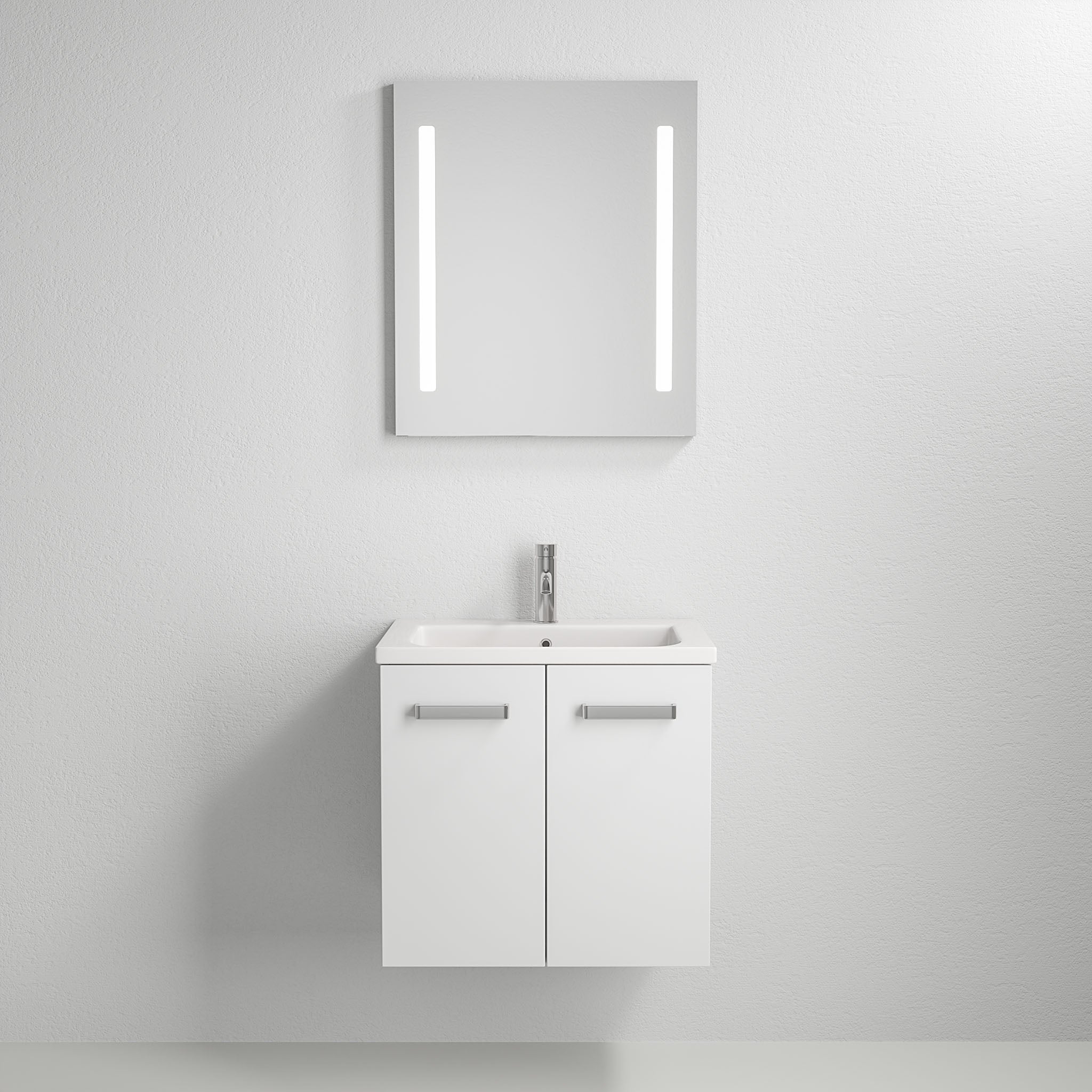 Bathroom furniture with two doors - 60x46x57 cm - white mat - ceramic basin - Nord - MASTERSTORE - - Vanity Units - 75-060-50-01-80 -