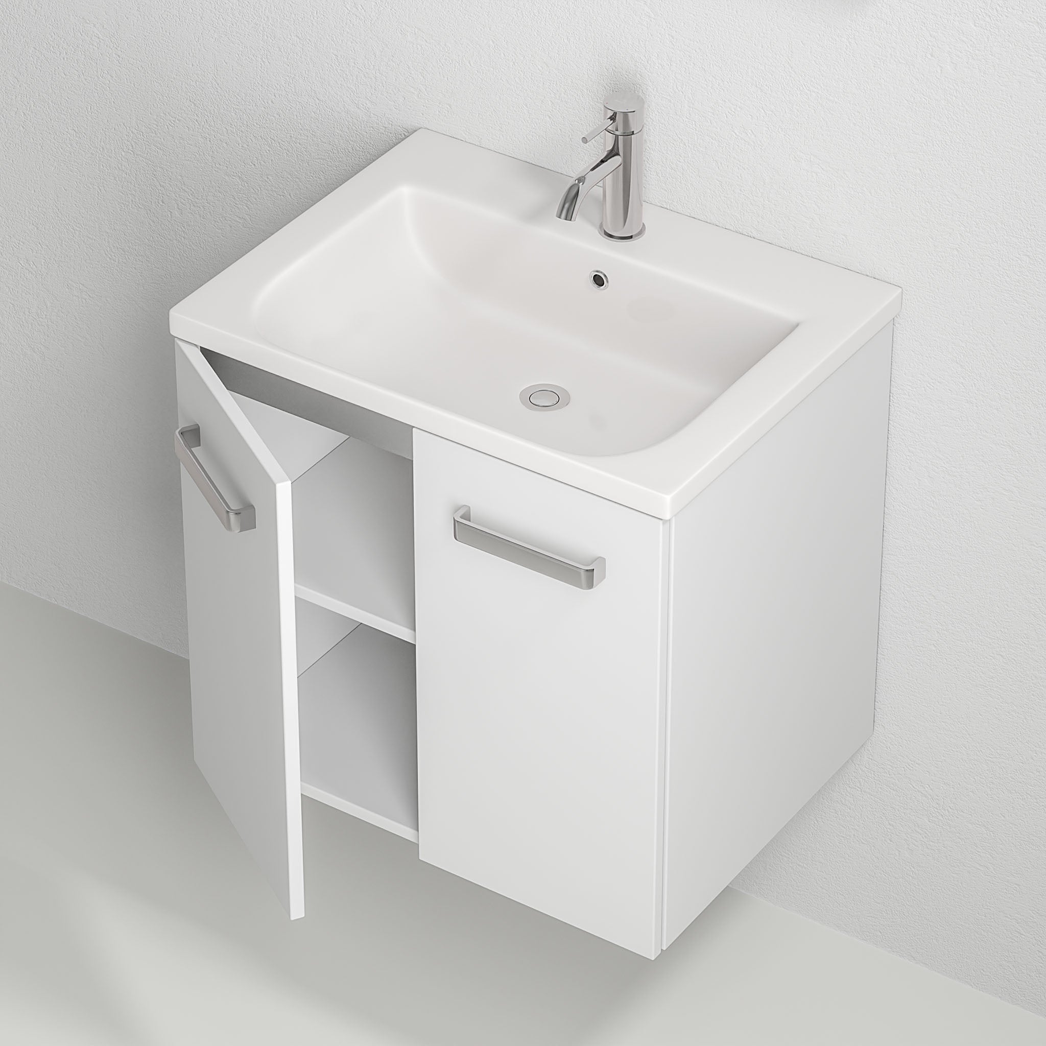 Bathroom furniture with two doors - 60x46x57 cm - white mat - ceramic basin - Nord - MASTERSTORE - - Vanity Units - 75-060-50-01-80 -