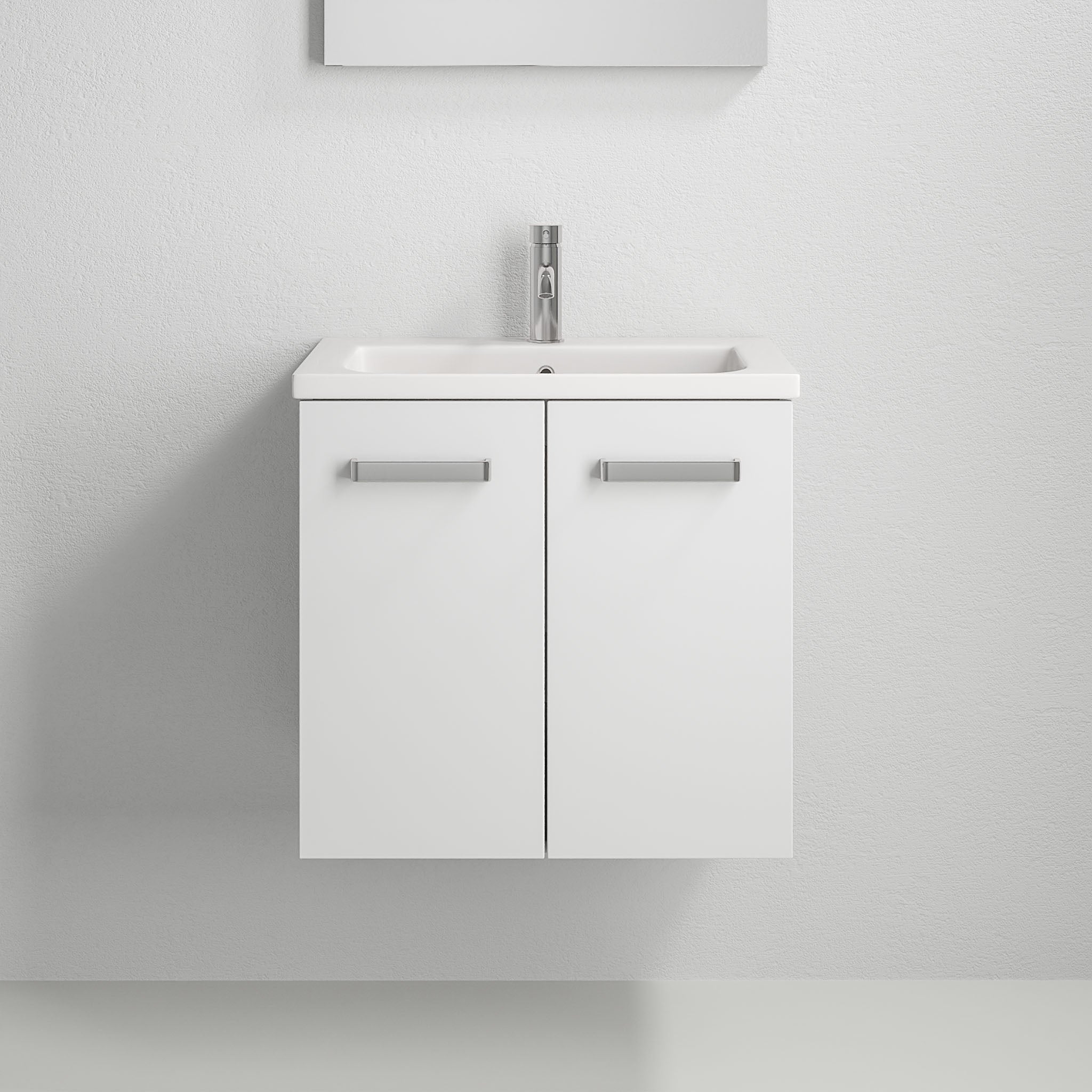 Bathroom furniture with two doors - 60x46x57 cm - white mat - ceramic basin - Nord - MASTERSTORE - - Vanity Units - 75-060-50-01-80 -