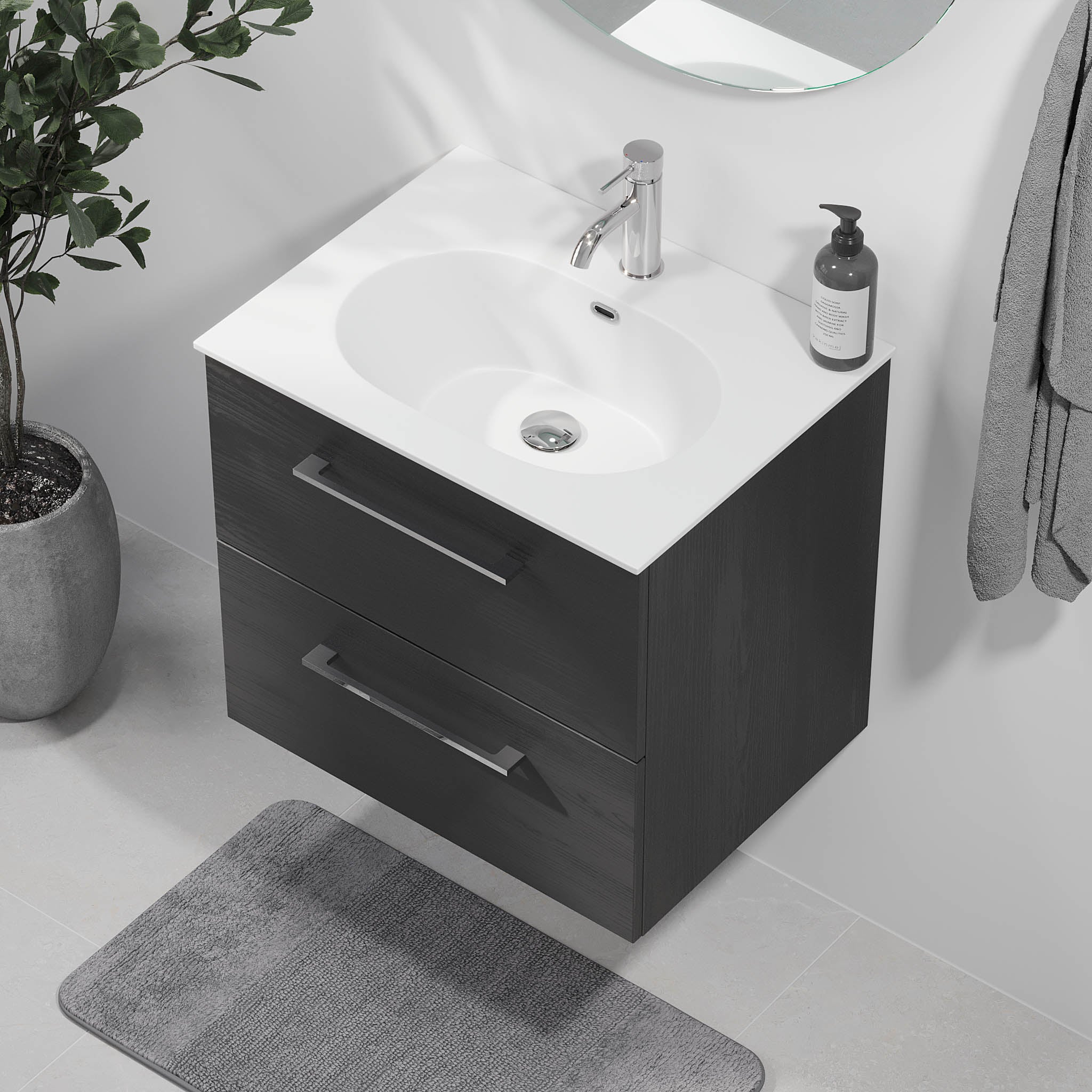 Harstad Badrumsmöbel, Svart Trä - Tvättställsskåp - BATH DELUXE - EXCLUSIVE - 75 - 060 - 58 - 22 - 41 - BATHDELUXE SWEDEN
