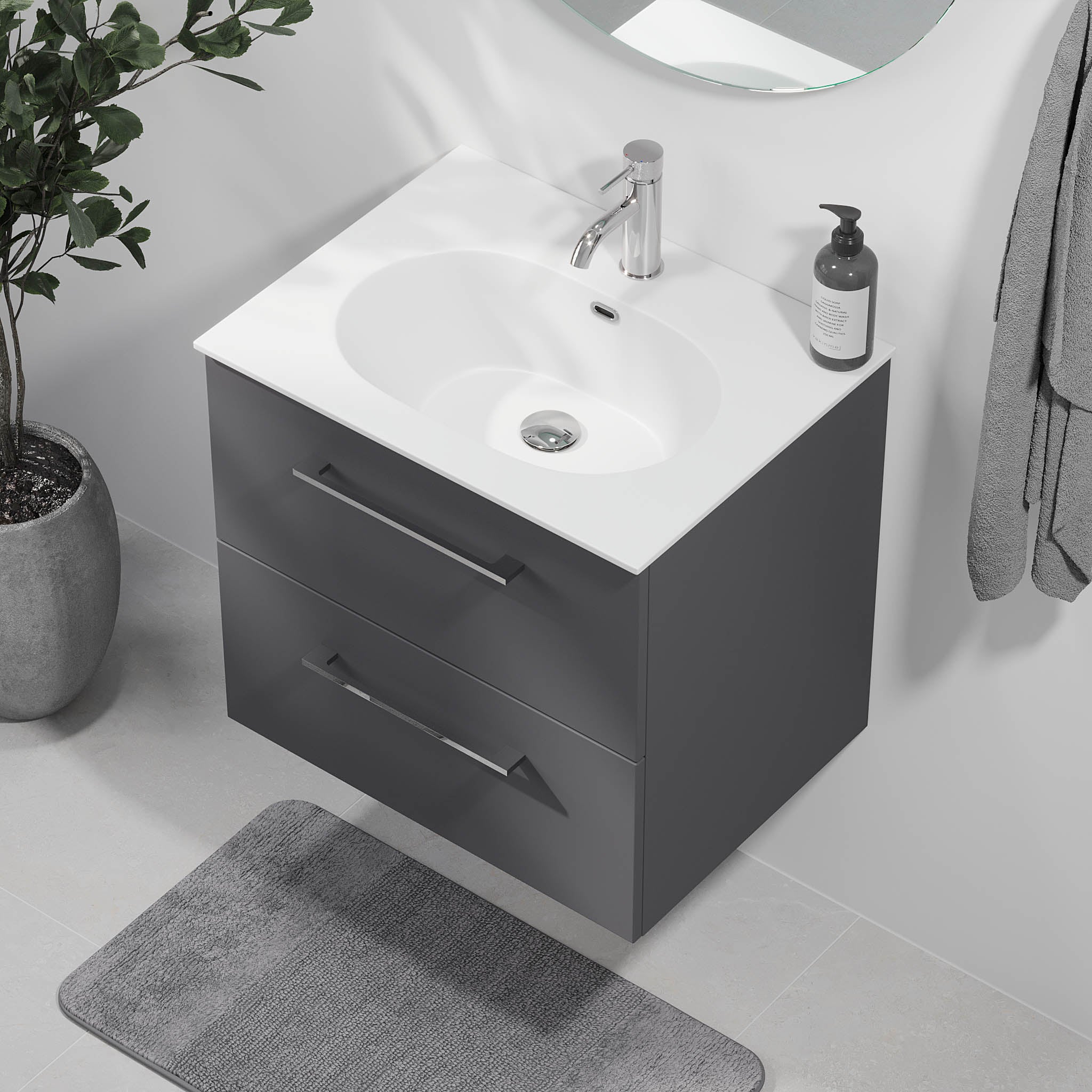 Harstad Badrumsmöbel, Antracitgrå - Tvättställsskåp - BATH DELUXE - EXCLUSIVE - 75 - 060 - 58 - 43 - 41 - BATHDELUXE SWEDEN