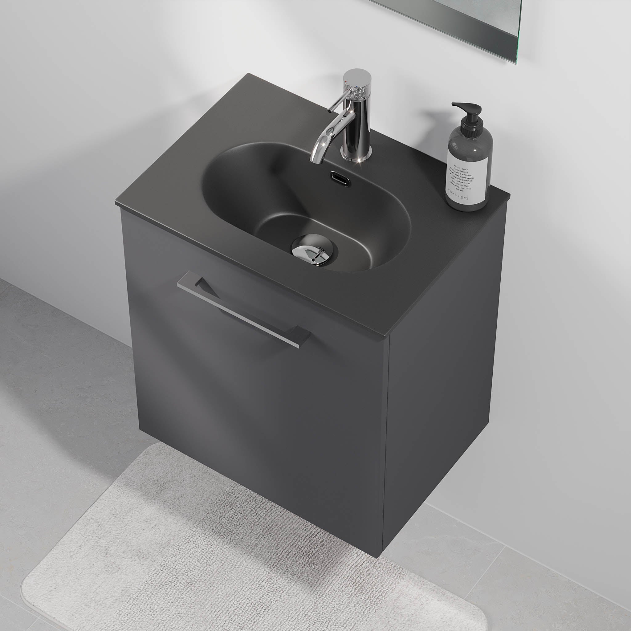 Badrumsmöbel med klassiska dörrar - SLIM - 60x36x57 cm - antracitgrå - tvättställ i kompositmaterial - kromade handtag - Horten - Badrumsmöbler - BATH DELUXE - EXCLUSIVE - 75-060-73-43-40 - BATHDELUXE SWEDEN