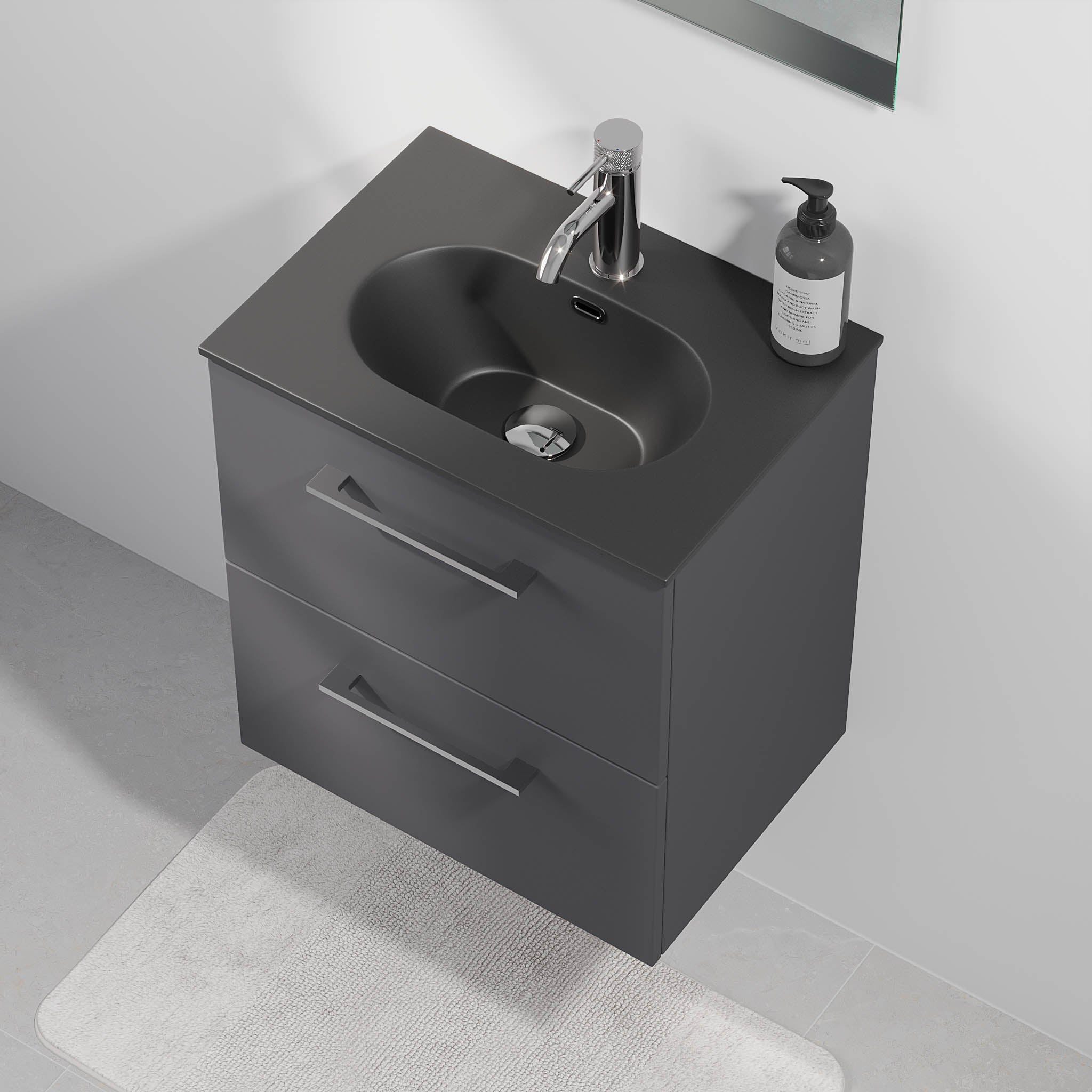 Badrumsmöbel med klassiska dörrar - SLIM - 60x36x57 cm - antracitgrå - tvättställ i kompositmaterial - kromade handtag - Horten - Badrumsmöbler - BATH DELUXE - EXCLUSIVE - 75-060-73-43-40 - BATHDELUXE SWEDEN