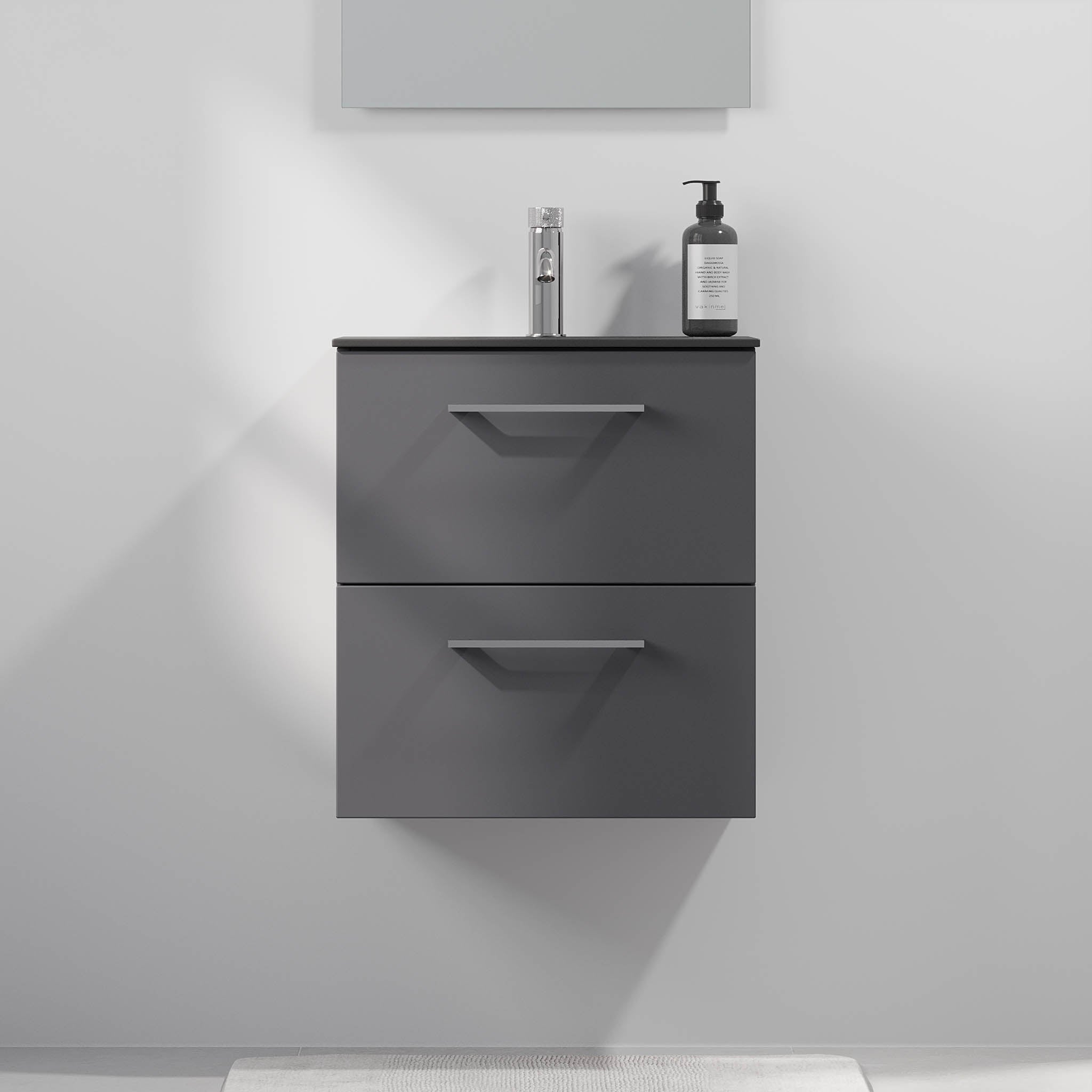 Badrumsmöbel med klassiska dörrar - SLIM - 60x36x57 cm - antracitgrå - tvättställ i kompositmaterial - kromade handtag - Horten - Badrumsmöbler - BATH DELUXE - EXCLUSIVE - 75-060-73-43-40 - BATHDELUXE SWEDEN