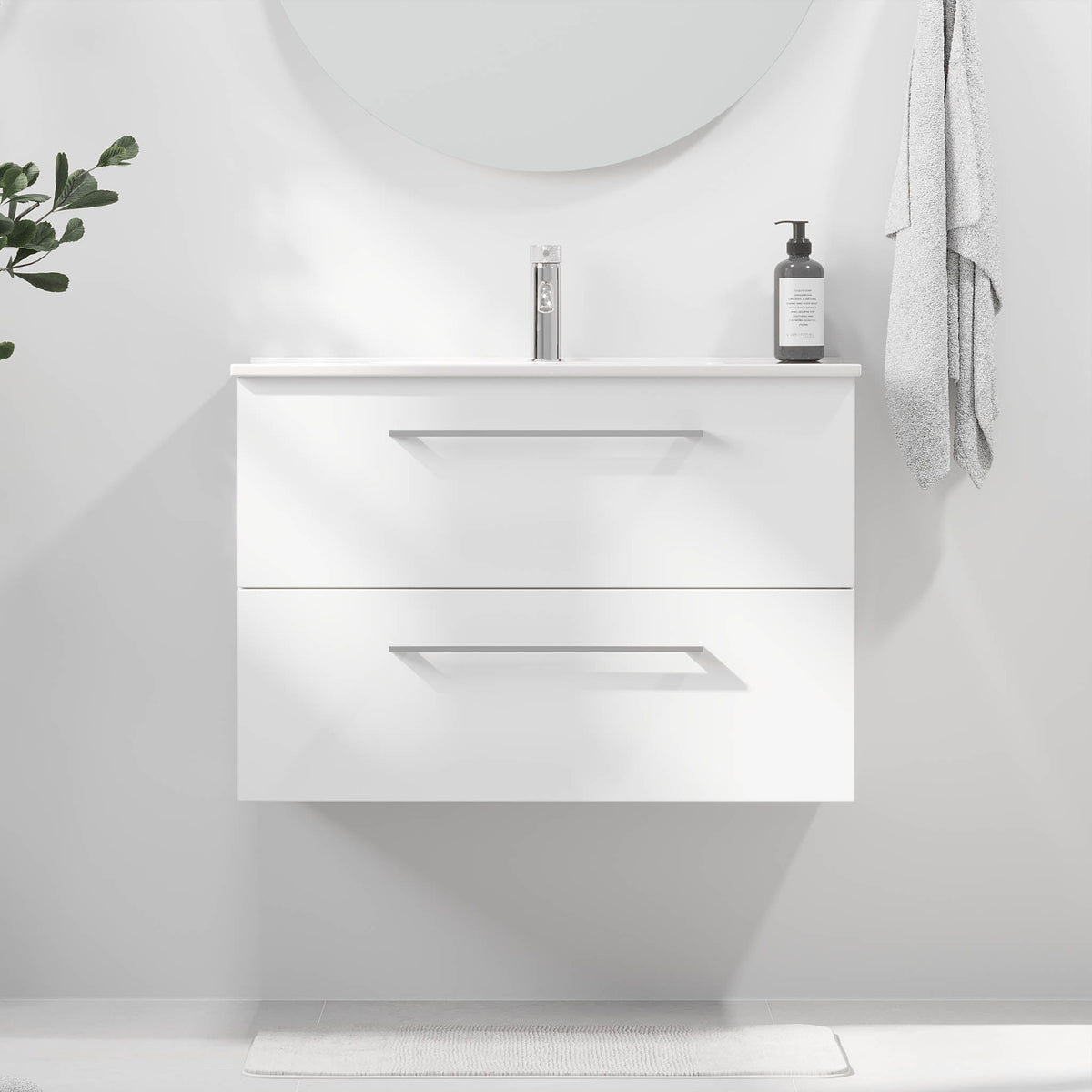 Badrumskommod med klassiska Fronter - 80x46x57 cm - Porslin tvättställ - matt vit - Magnor - Tvättställsskåp - Bath Deluxe - Magnor - 75-080-50-01-40 - BATHDELUXE SWEDEN