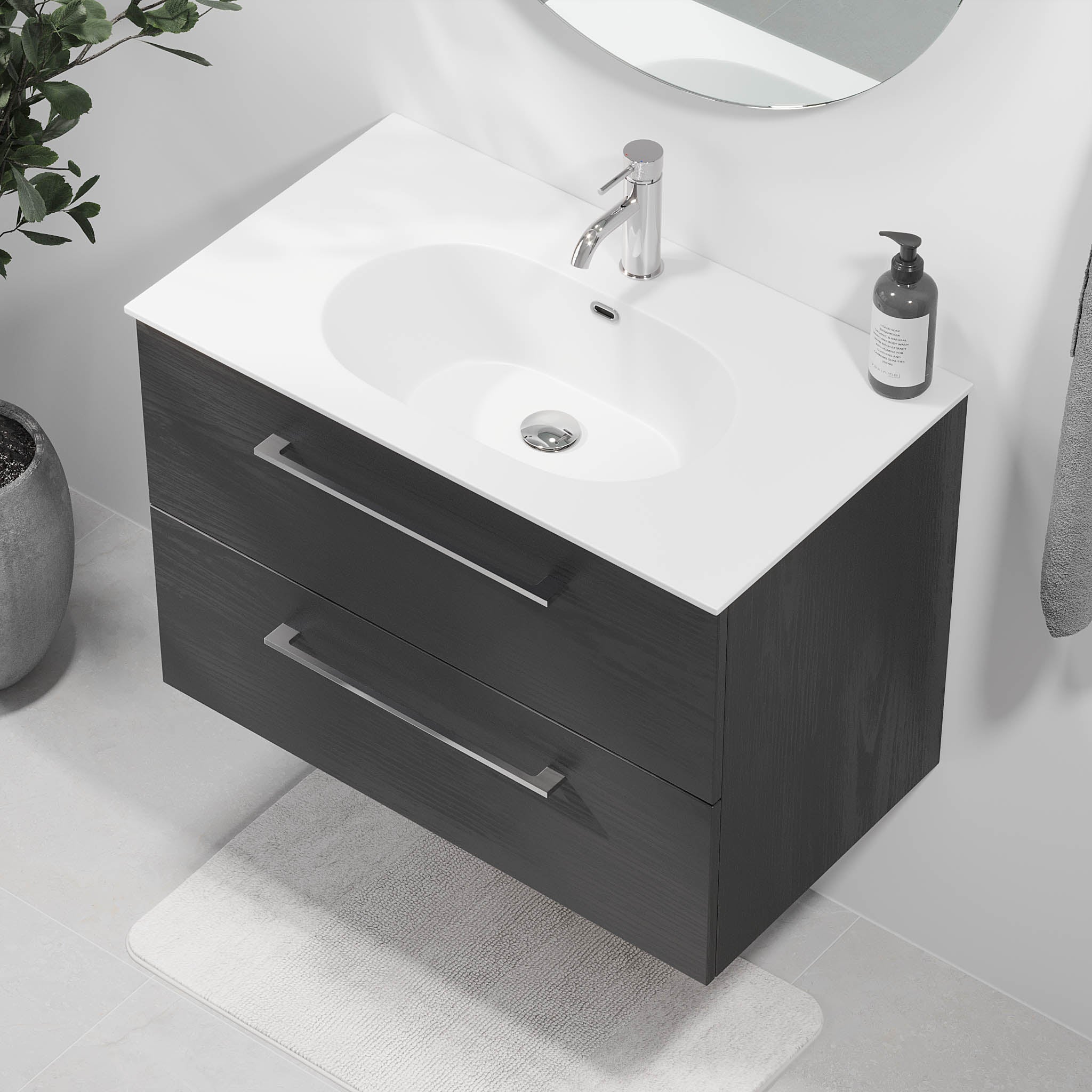 Harstad Badrumsmöbel, Svart Trä - Tvättställsskåp - BATH DELUXE - EXCLUSIVE - 75 - 080 - 58 - 22 - 40 - BATHDELUXE SWEDEN