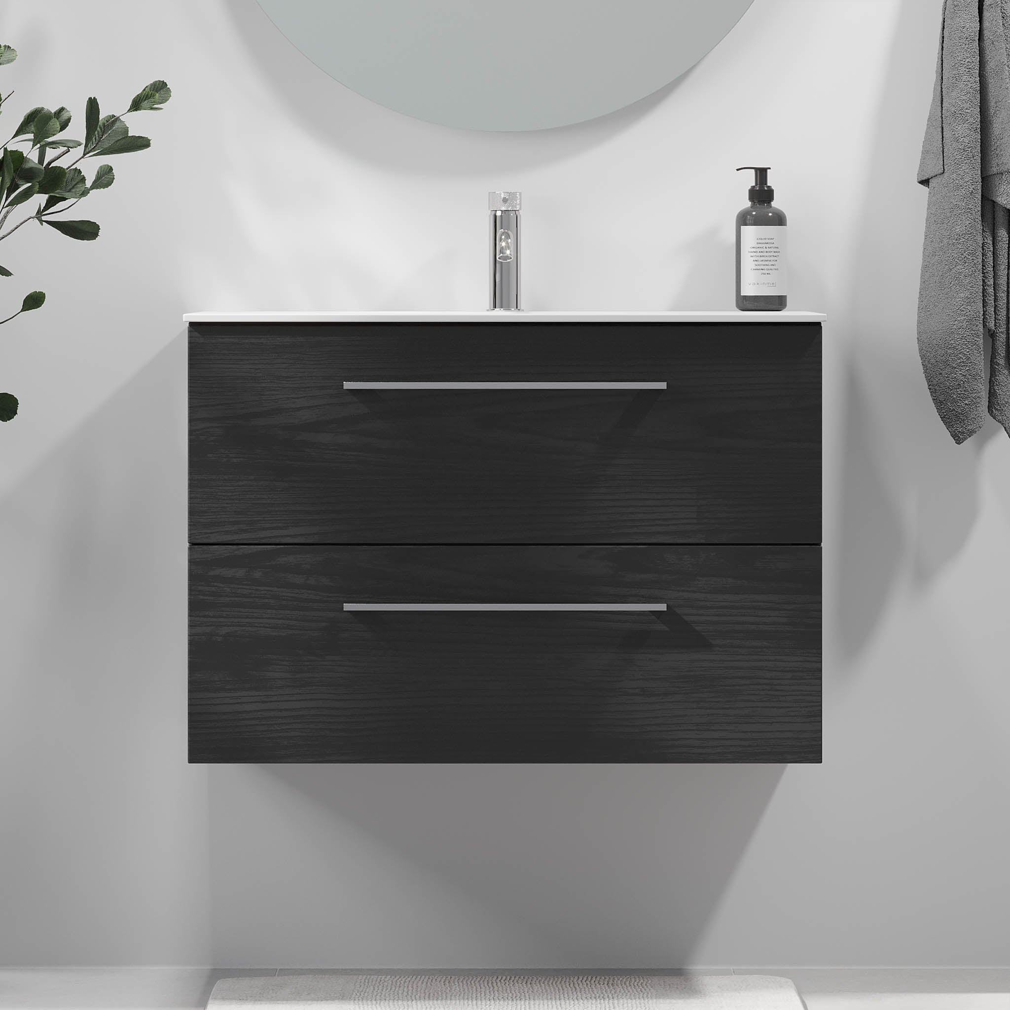 Harstad Badrumsmöbel, Svart Trä - Tvättställsskåp - BATH DELUXE - EXCLUSIVE - 75 - 080 - 58 - 22 - 40 - BATHDELUXE SWEDEN