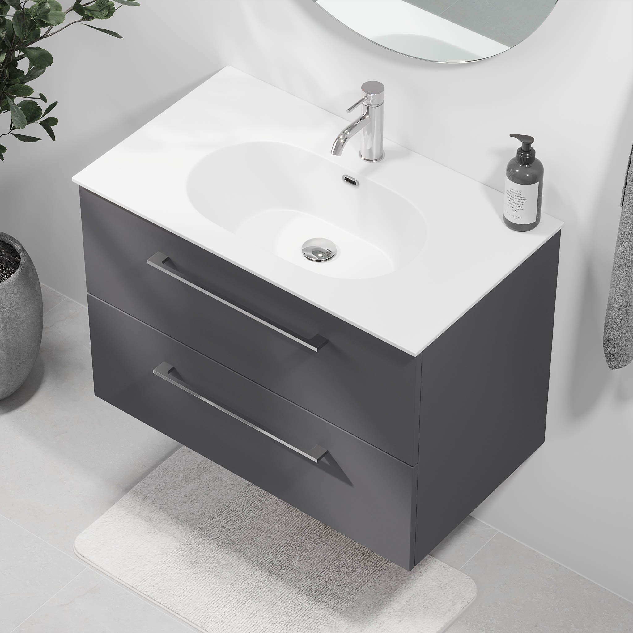 Harstad Badrumsmöbel, Antracitgrå - Tvättställsskåp - BATH DELUXE - EXCLUSIVE - 75 - 080 - 58 - 43 - 40 - BATHDELUXE SWEDEN
