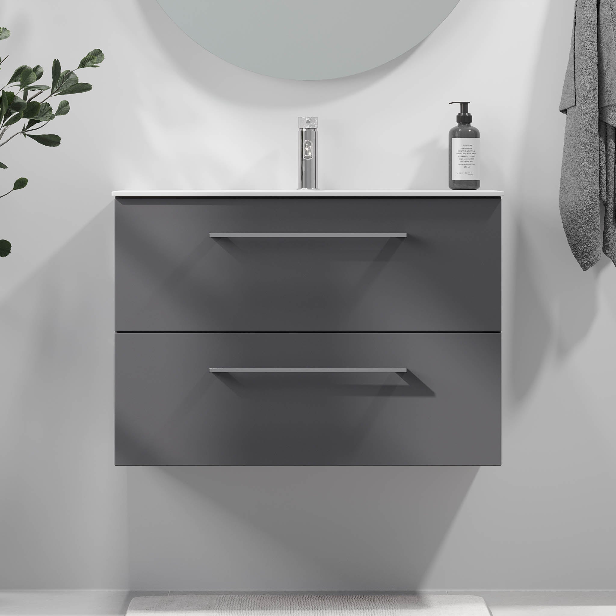 Harstad Badrumsmöbel, Antracitgrå - Tvättställsskåp - BATH DELUXE - EXCLUSIVE - 75 - 080 - 58 - 43 - 40 - BATHDELUXE SWEDEN