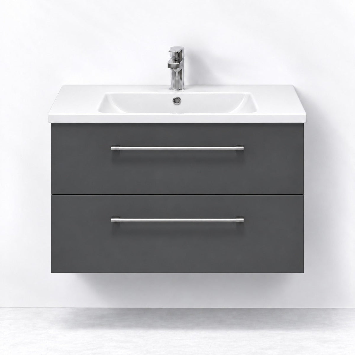 Badrumsmöbel med klassiska Fronter - 80x46x58 cm - antracitgrå - vit Porslin tvättställ - Melhus - Tvättställsskåp - Bath Deluxe - 75-080-68-43-40 - BATHDELUXE SWEDEN