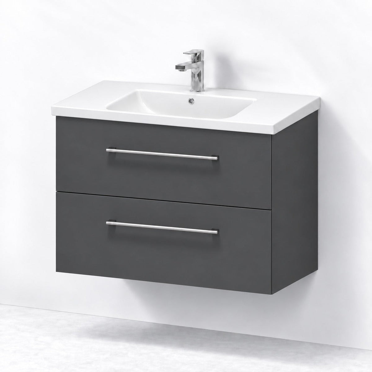 Badrumsmöbel med klassiska Fronter - 80x46x58 cm - antracitgrå - vit Porslin tvättställ - Melhus - Tvättställsskåp - Bath Deluxe - 75-080-68-43-40 - BATHDELUXE SWEDEN