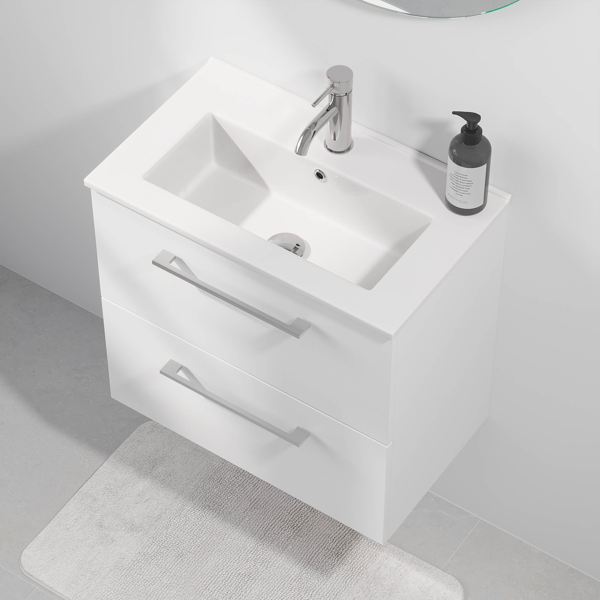 Badrumsmöbel med klassiska fronter - SLIM - 80x36x57 cm - mattvit - porslinstvättställ - kromade handtag - Magnor - Badrumsmöbler - BATH DELUXE - EXCLUSIVE - 75-080-70-01-40 - BATHDELUXE SWEDEN