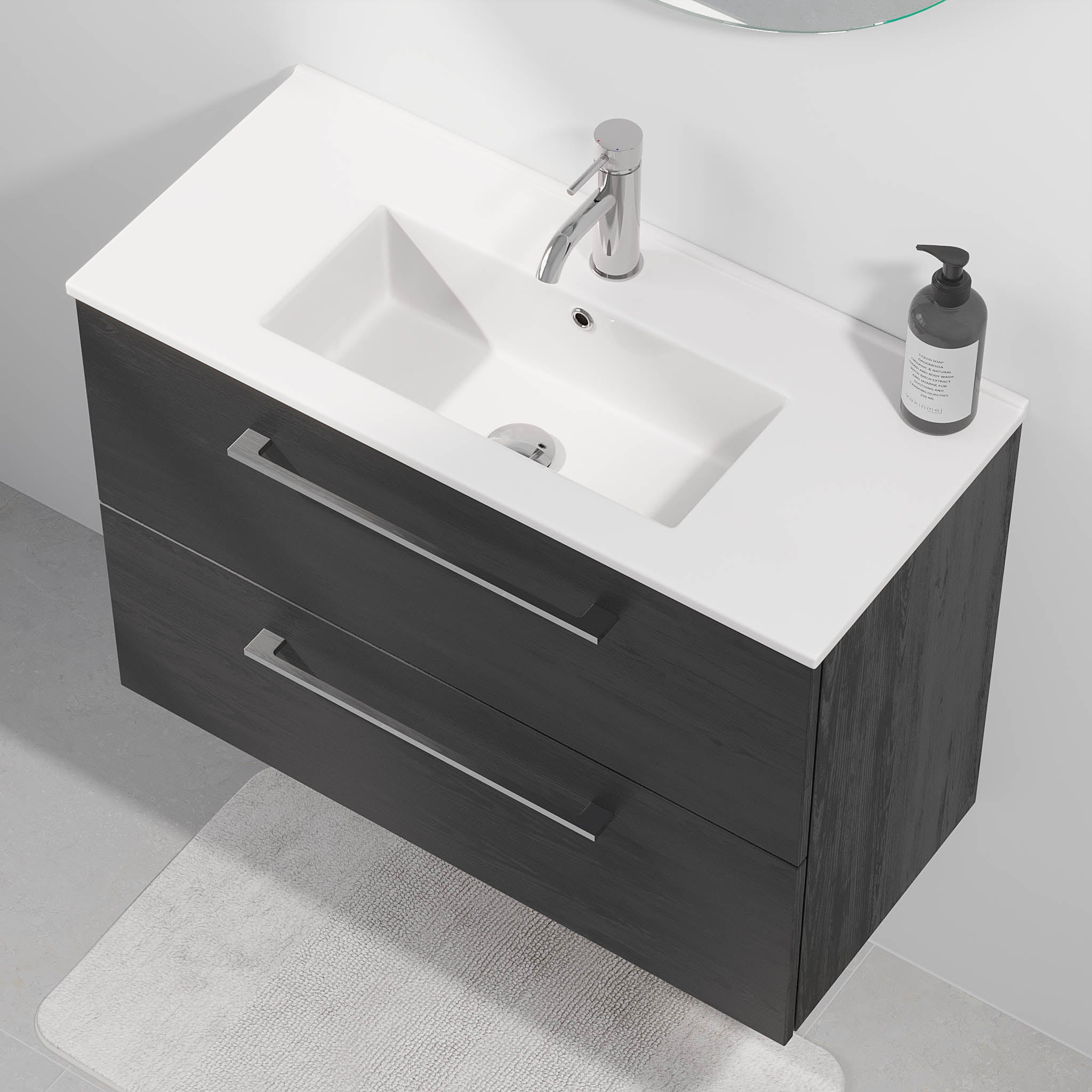 Magnor Badrumsmöbel Slimline med Lådor, Svart Trä - Tvättställsskåp - BATH DELUXE - EXCLUSIVE - 75 - 080 - 70 - 22 - 40 - BATHDELUXE SWEDEN